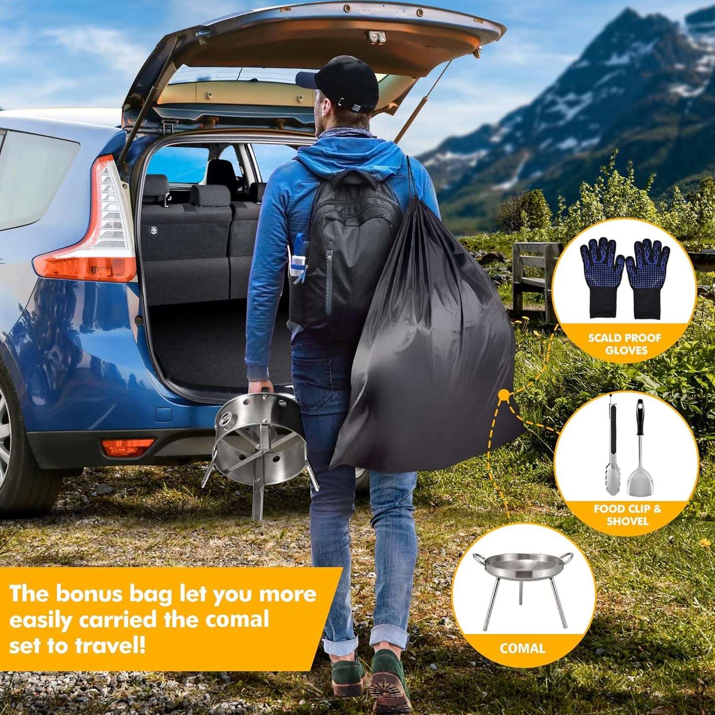 AOSION Heavy Duty 21" Stainless Steel Single Burner Propane Stove with Comal Set,37,000 BTU High-Pressure Outdoor Propane Burner Cooker,Discada Disc Cooker,Great for backyard and outdoor cooking