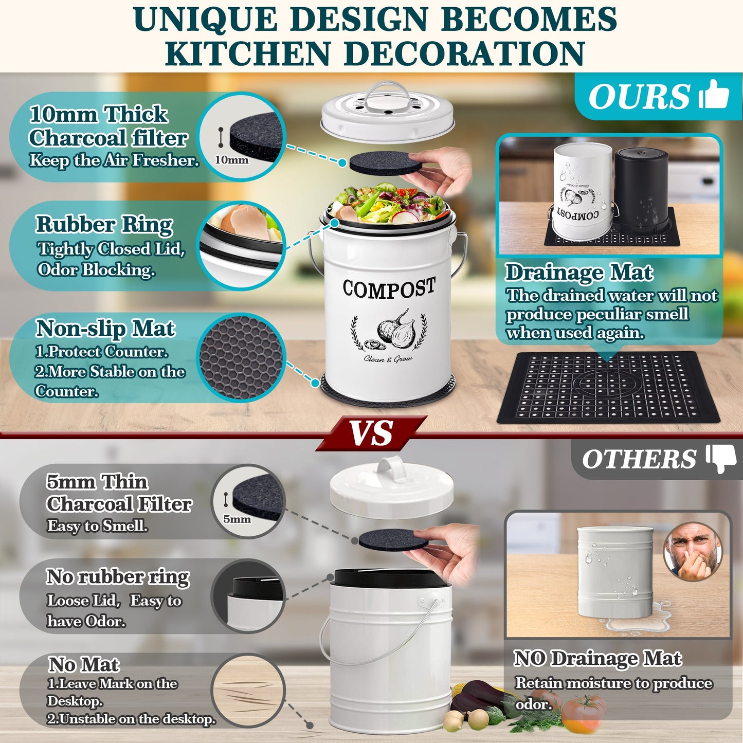 AOSION Compost Bucket, Kitchen Compost Bin