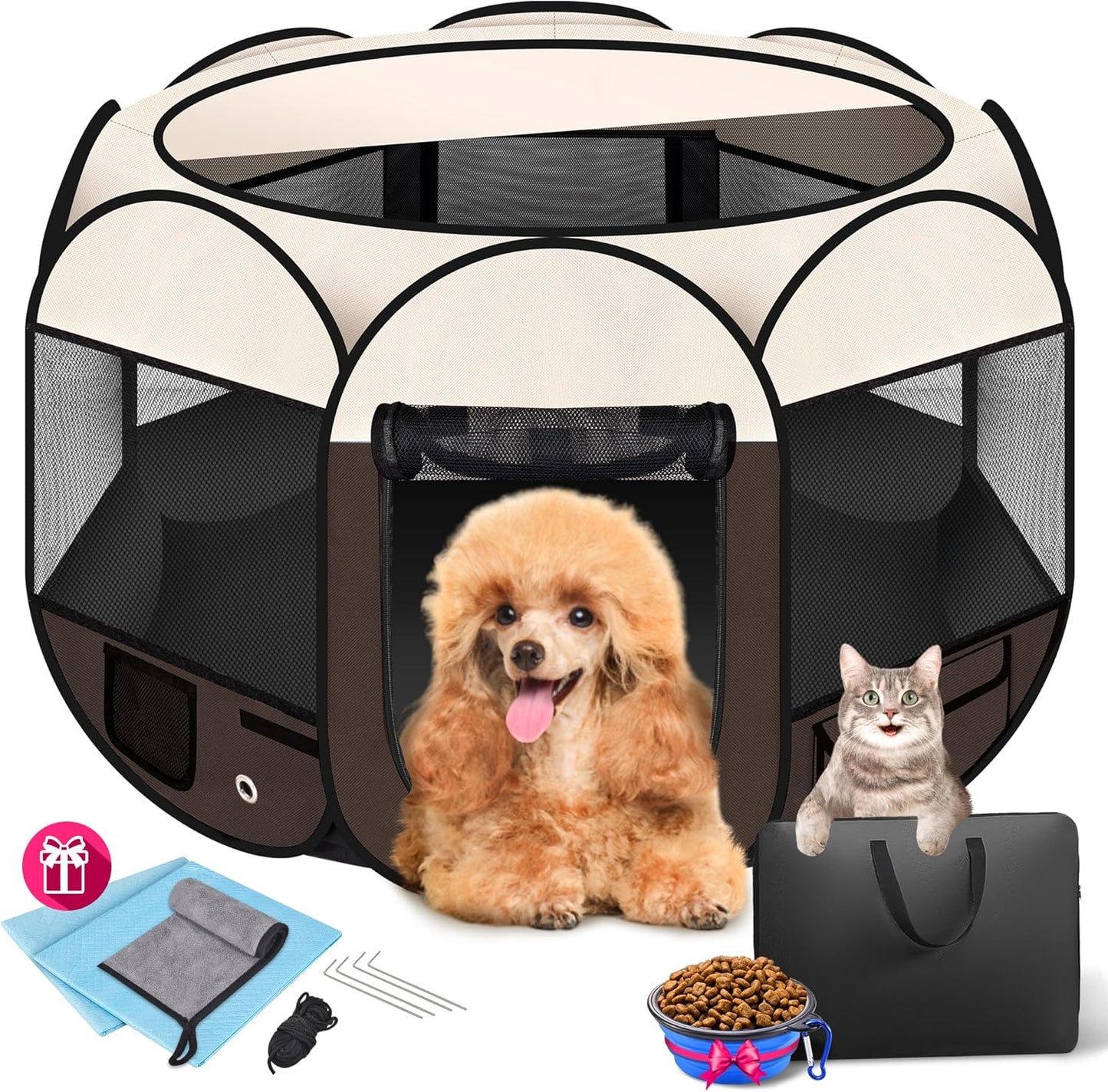 36" Foldable Pet Playpen for Medium/Small Dogs, HOMAGICO Pet Playpen for Indoor Cats Enclosed,Portable Dog Playpen Outdoor Tent Crate with Carrying Case,Water-Resistant and Removable Shade Cover