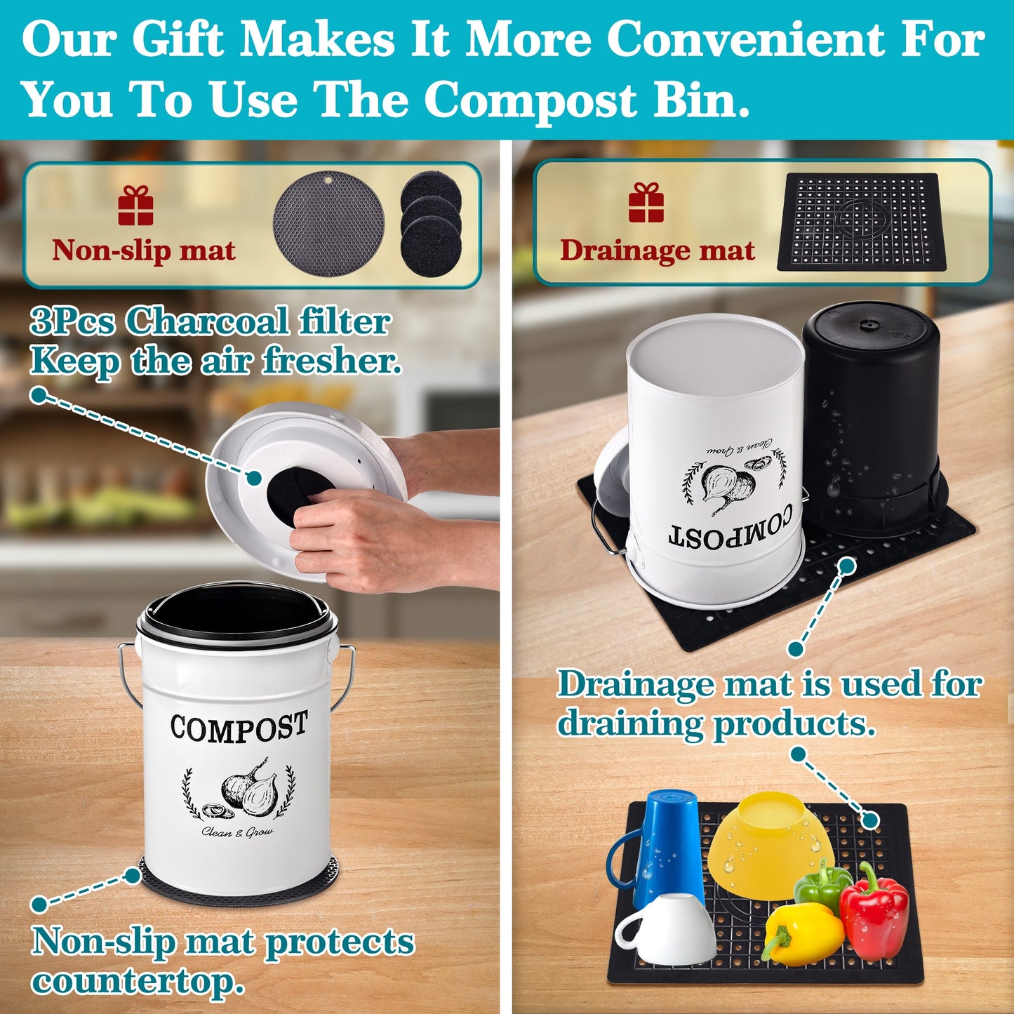 AOSION Compost Bucket, Kitchen Compost Bin