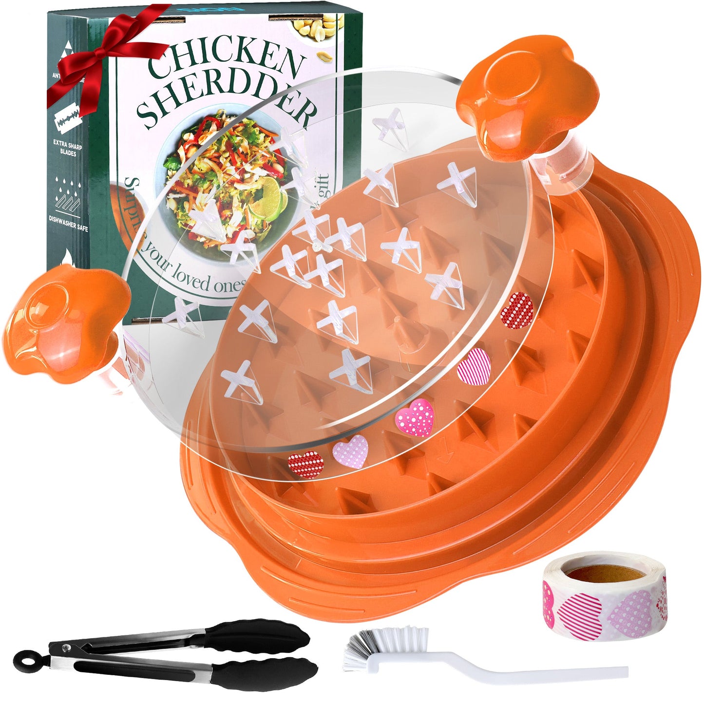 10.8'' Chicken Shredder Tool Twist Large, AOSION Meat Shredder, Chicken Shredder Visible, Desmenuzador De Pollo Ergonomic Handle, Includes Brush, Food Holder, DIY Sticker