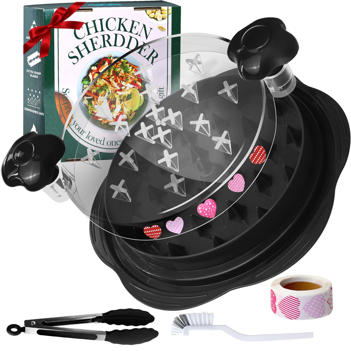 10.8'' Chicken Shredder Tool Twist Large, AOSION Meat Shredder, Chicken Shredder Visible, Desmenuzador De Pollo Ergonomic Handle, Includes Brush, Food Holder, DIY Sticker