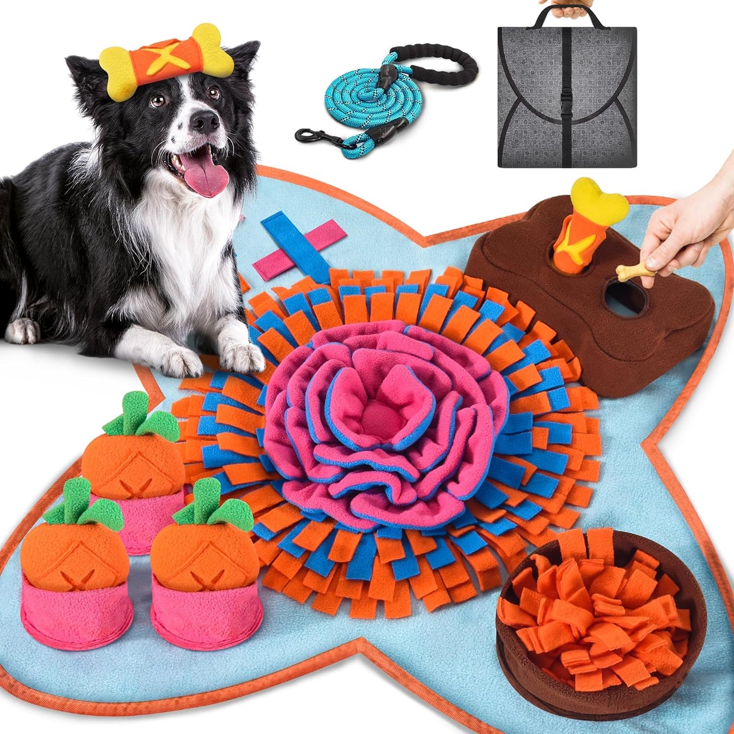 Snuffle Mat for Dogs 32''X20'' for Large Dogs with Dog Leash, Nosework Interactive Sniffing Mat for Cats Rabbits, Slow Feeding Mat for Foraging and Stress Relief (Red, 32"x20")