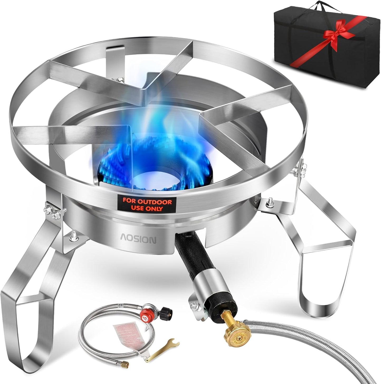 AOSION 200,000/BTU Stainless Steel Single Burner Propane Stove,Heavy Duty Outdoor Propane Burner Gas Stove Cooker,High-Pressure Outdoor Burner for Cooking for Turkey Fryer,Crawfish Boil,Home Brewing