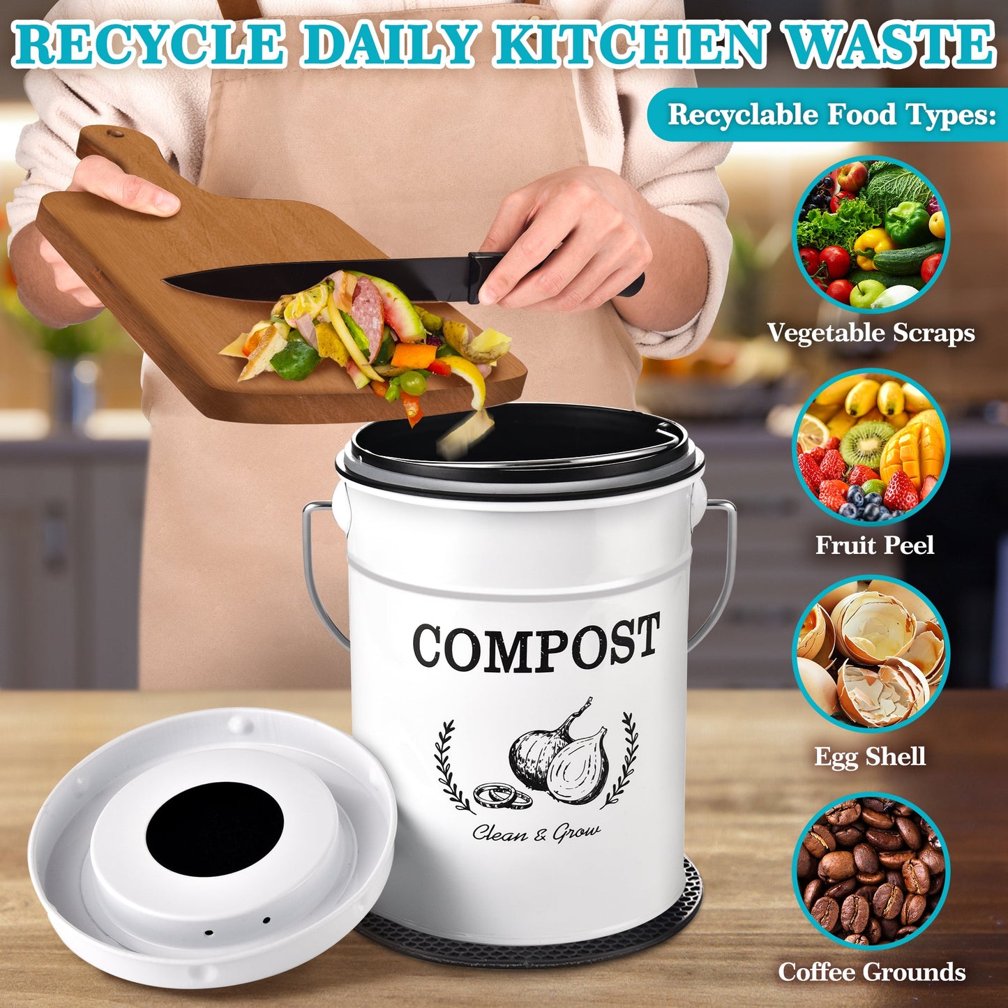 AOSION Compost Bucket, Kitchen Compost Bin