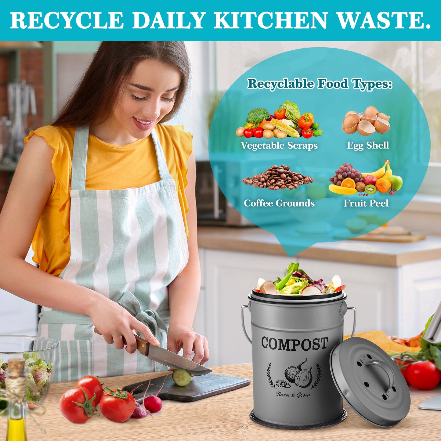 AOSION Compost Bucket, Kitchen Compost Bin