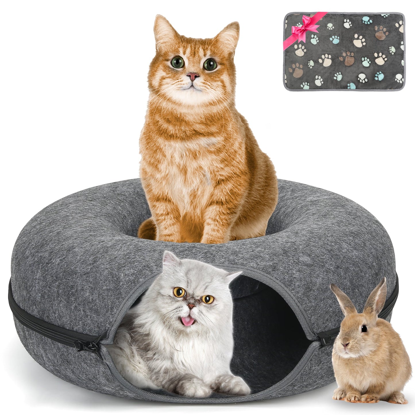AOSION Peekaboo Cat Cave,Cat Donut Bed With Pet Blanket
