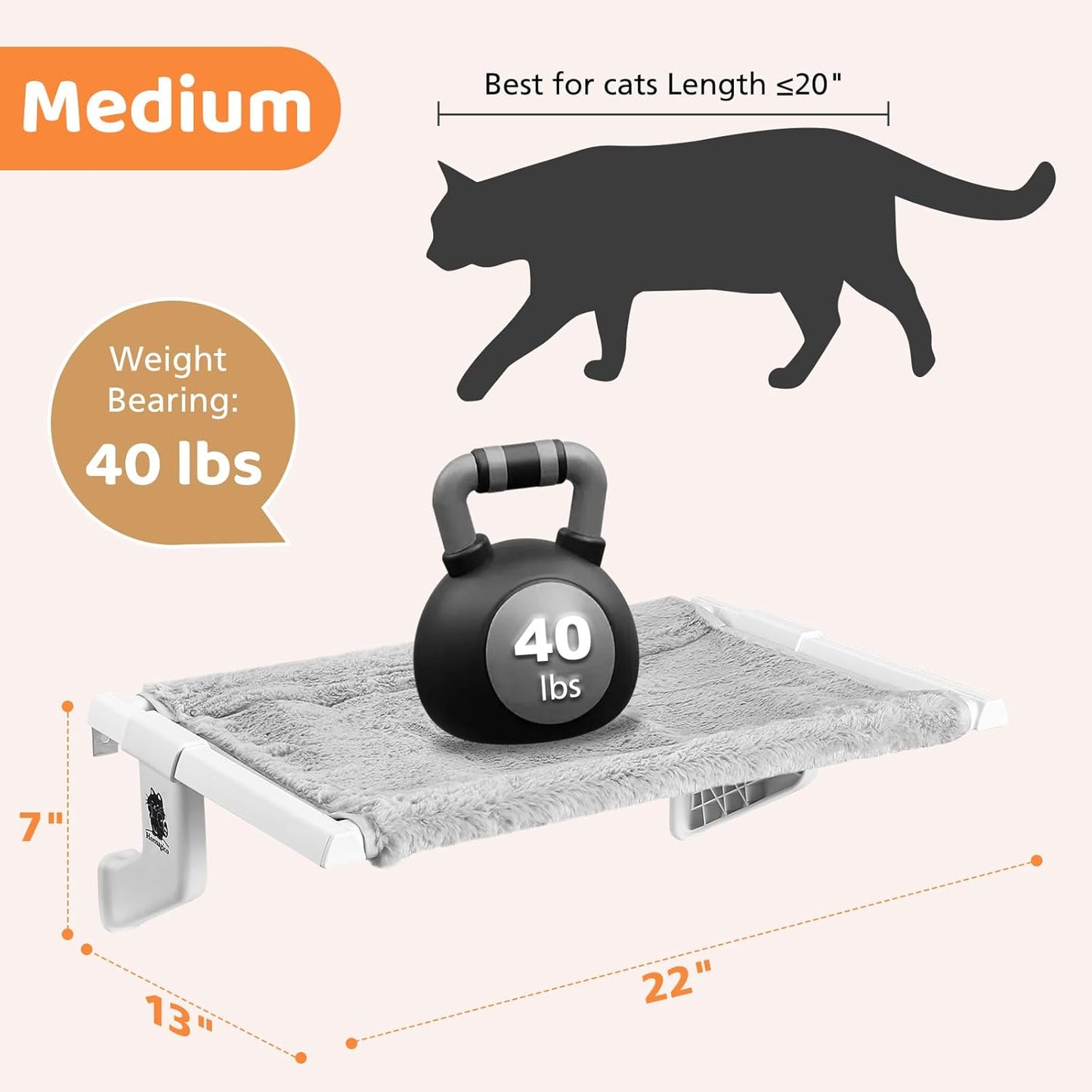 2 in 1 Cat Window Perch,Cat Hammock with Metal Sliding Clamping Adjustment,Removable Two Fabrics Cover,4 Suction Cups,Window Beds for Indoor Cat(22"x13")