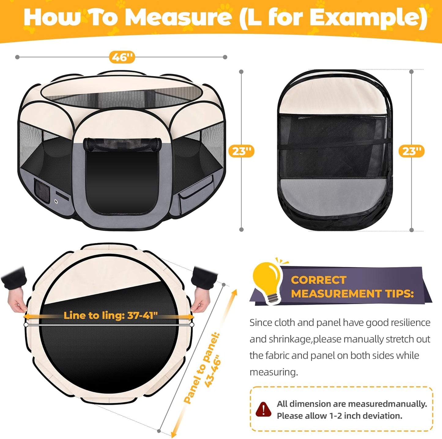 45" Foldable Pet Playpen for Large Dogs, HOMAGICO Pet Playpen for Indoor Cats Enclosed, Portable Dog Playpen Outdoor Tent Crate with Carrying Case, Water-Resistant and Removable Shade Cover