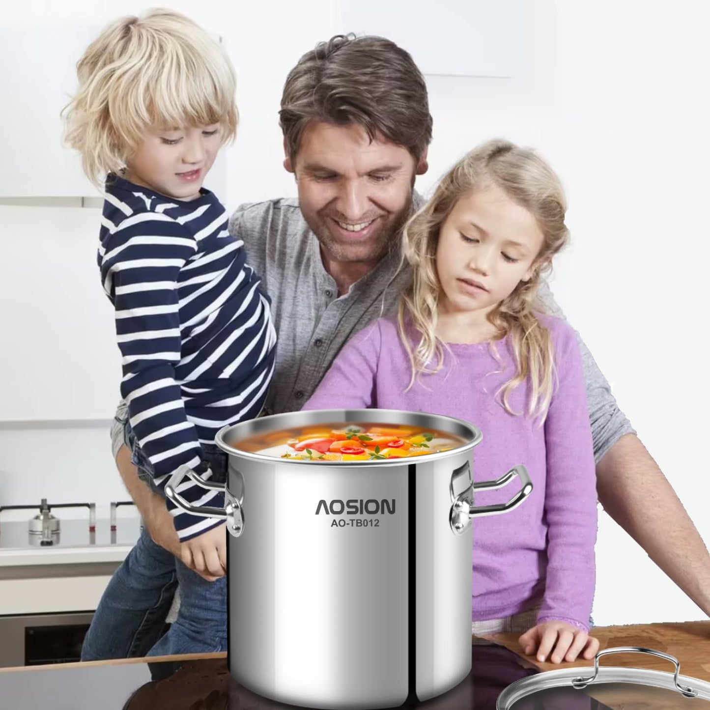 AOSlON 12 Quart Stock Pot with Lid, Stainless Steel Cooking Pot, Large Tamale Soup Pot, Pasta pot with Deep Fryer & Steam Rack for Seafood, Pasta, Dishwasher & Oven Safe