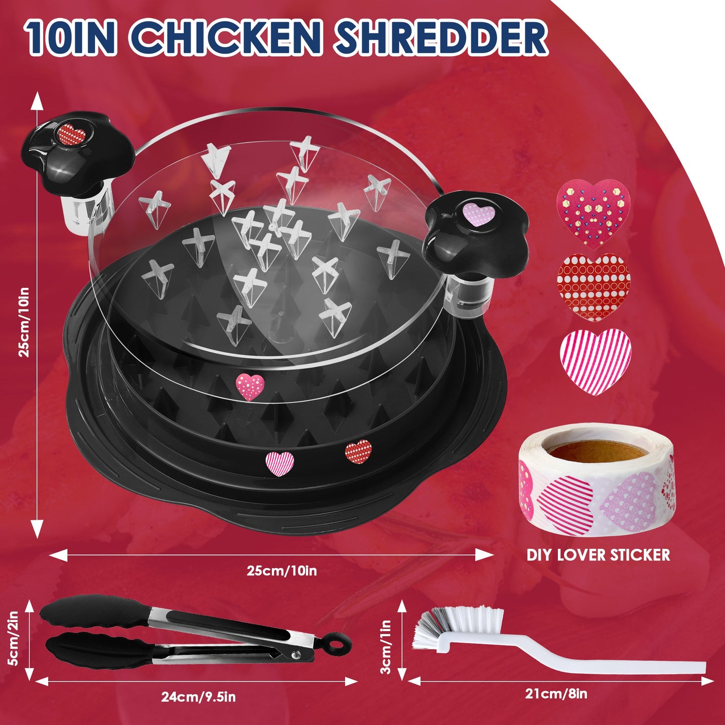 10.8'' Chicken Shredder Tool Twist Large, AOSION Meat Shredder, Chicken Shredder Visible, Desmenuzador De Pollo Ergonomic Handle, Includes Brush, Food Holder, DIY Sticker