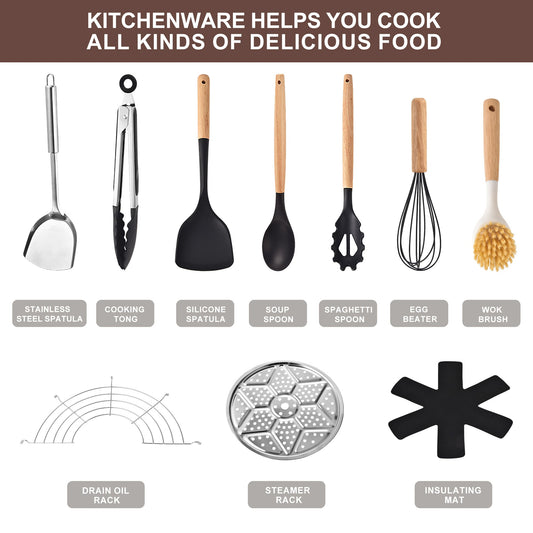 AOSION Carbon Steel Pan,Flat Bottom Wok