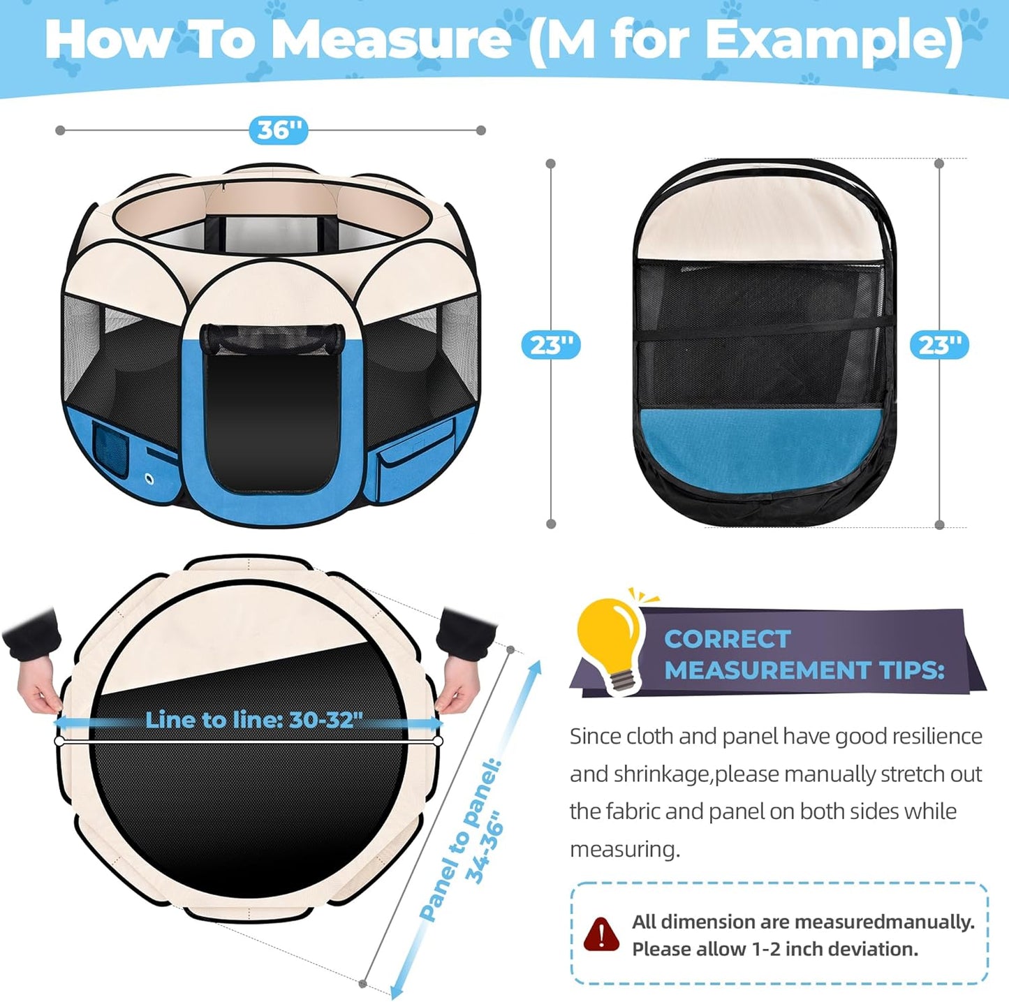 36" Foldable Pet Playpen for Medium/Small Dogs, HOMAGICO Pet Playpen for Indoor Cats Enclosed,Portable Dog Playpen Outdoor Tent Crate with Carrying Case,Water-Resistant and Removable Shade Cover