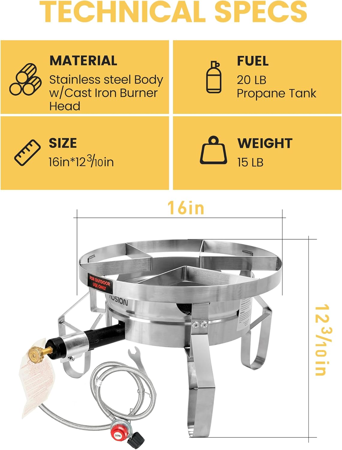 AOSION 200,000/BTU Stainless Steel Single Burner Propane Stove,Heavy Duty Outdoor Propane Burner Gas Stove Cooker,High-Pressure Outdoor Burner for Cooking for Turkey Fryer,Crawfish Boil,Home Brewing