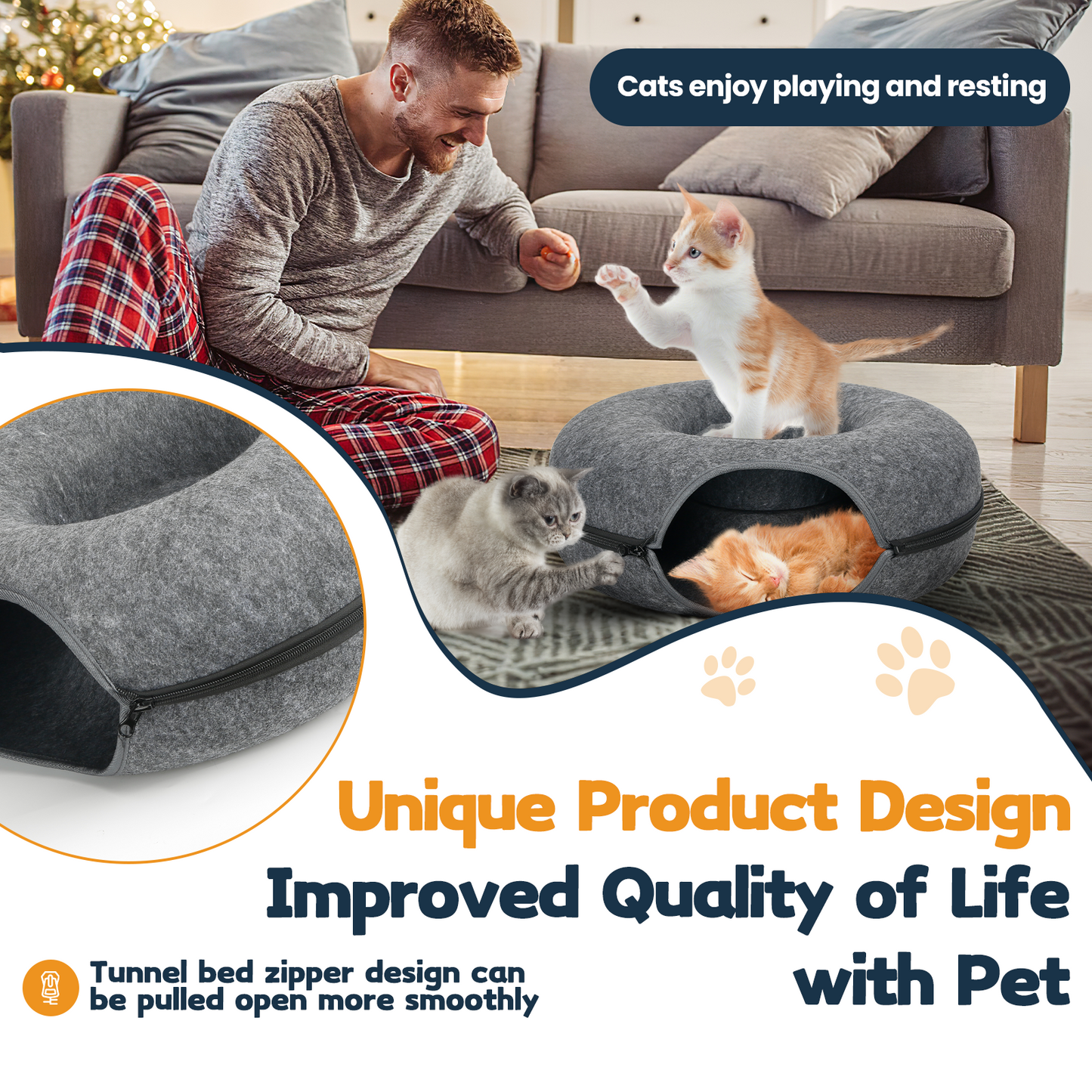AOSION Peekaboo Cat Cave,Cat Donut Bed With Pet Blanket