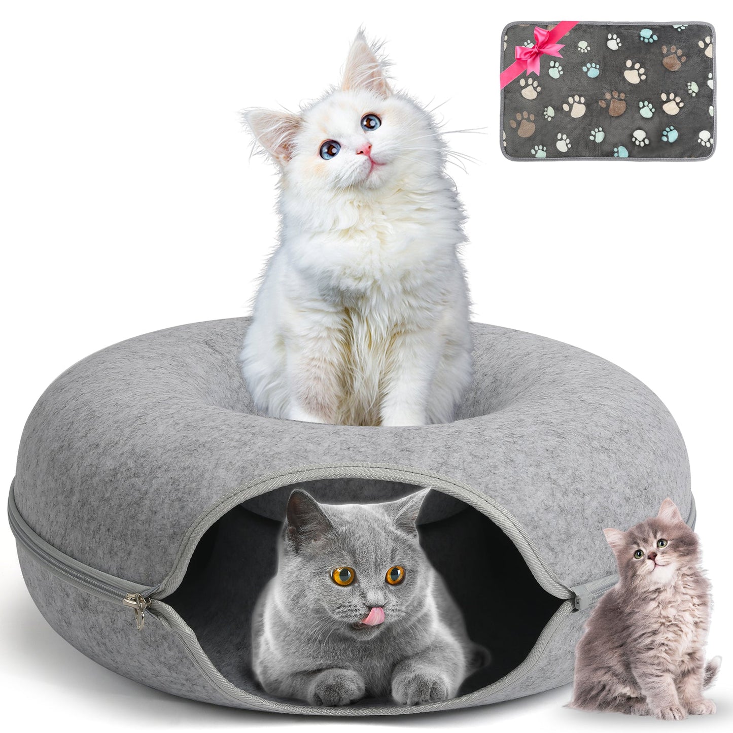 AOSION Peekaboo Cat Cave,Cat Donut Bed With Pet Blanket
