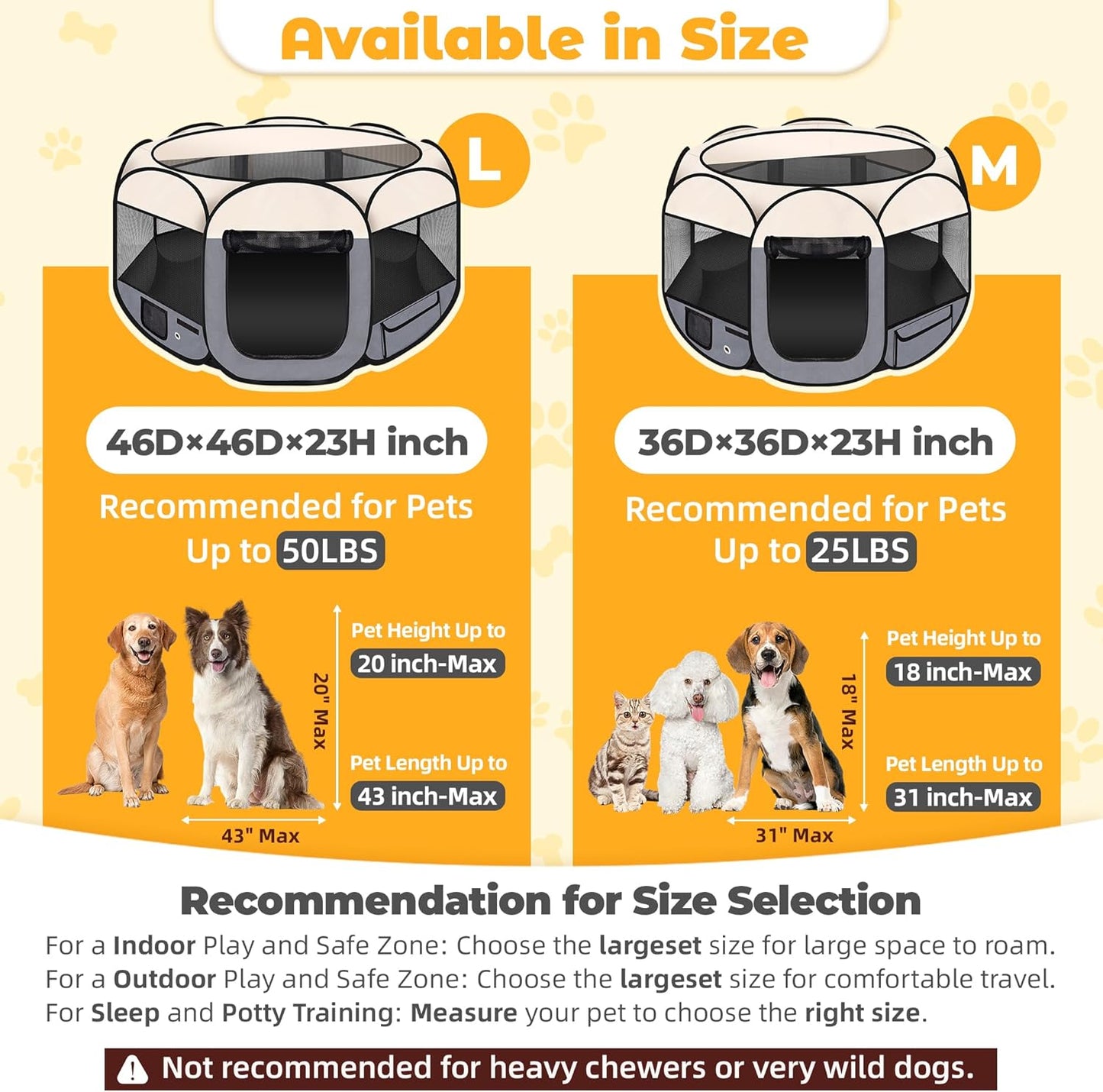 45" Foldable Pet Playpen for Large Dogs, HOMAGICO Pet Playpen for Indoor Cats Enclosed, Portable Dog Playpen Outdoor Tent Crate with Carrying Case, Water-Resistant and Removable Shade Cover