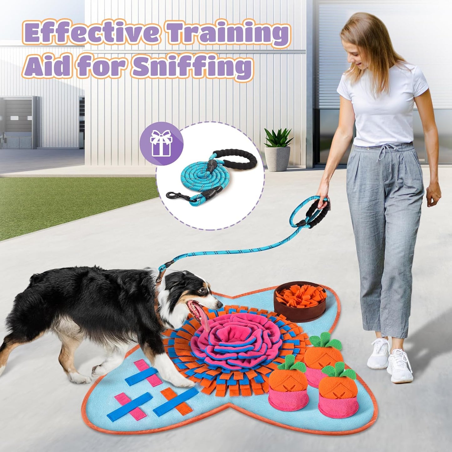 Snuffle Mat for Dogs 32''X20'' for Large Dogs with Dog Leash, Nosework Interactive Sniffing Mat for Cats Rabbits, Slow Feeding Mat for Foraging and Stress Relief (Red, 32"x20")