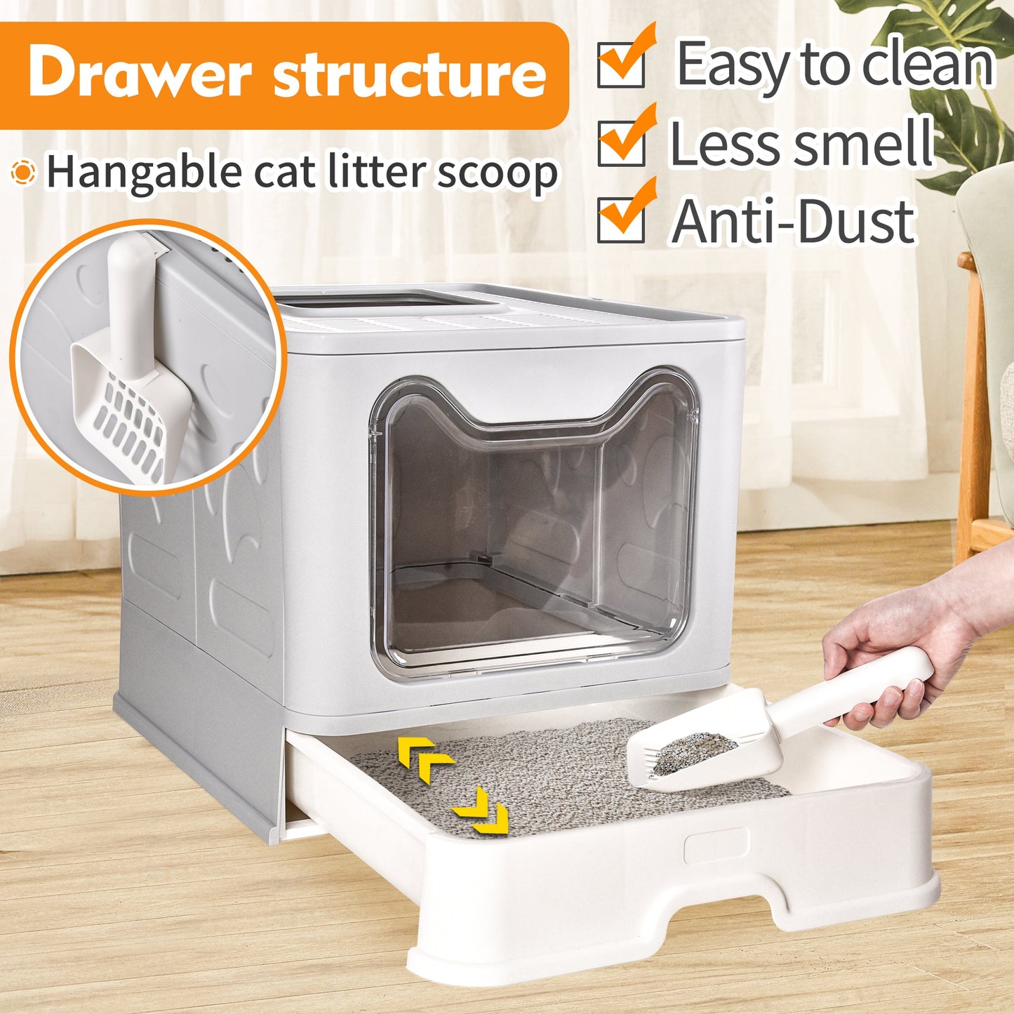 AOSION Foldable Cat Litter Box, Extra Large Litter Box