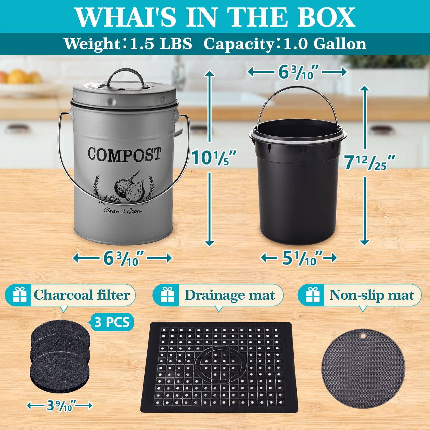 AOSION Compost Bucket, Kitchen Compost Bin