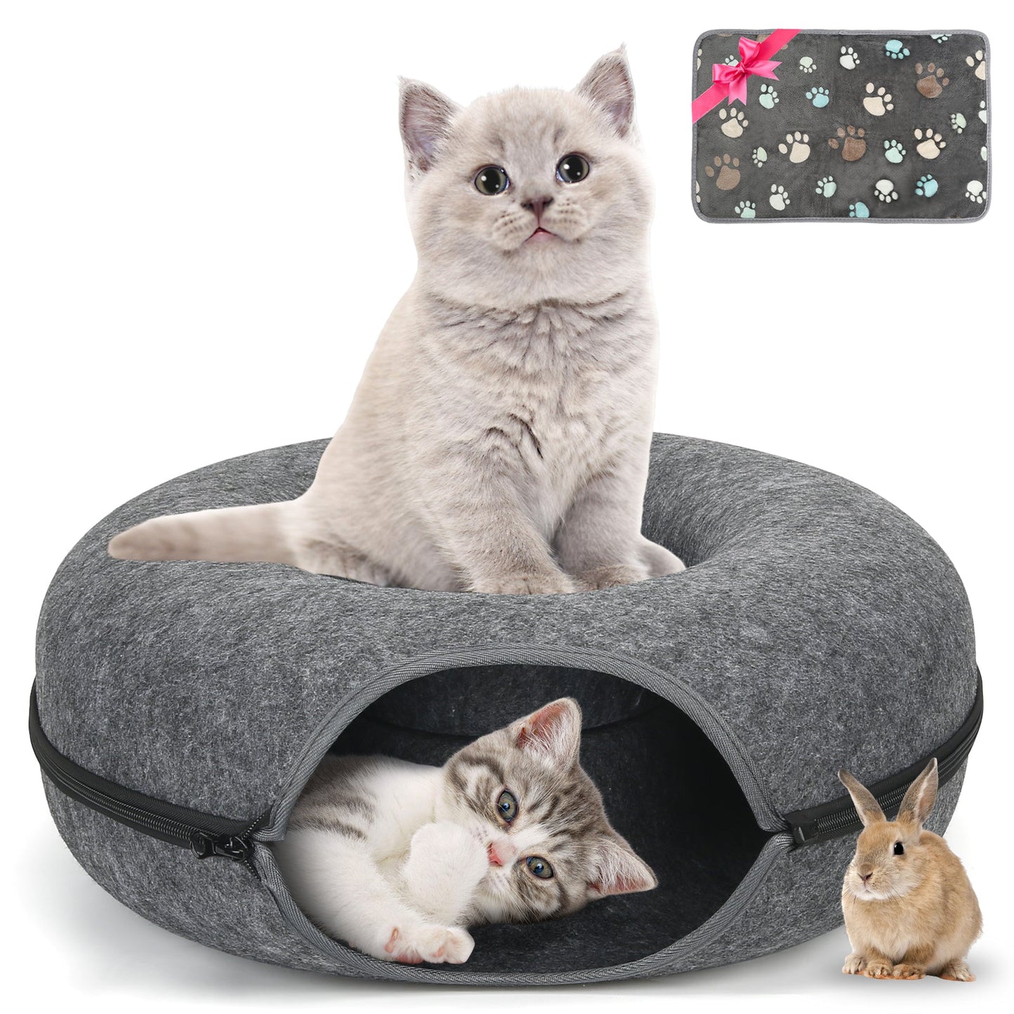 AOSION Peekaboo Cat Cave,Cat Donut Bed With Pet Blanket
