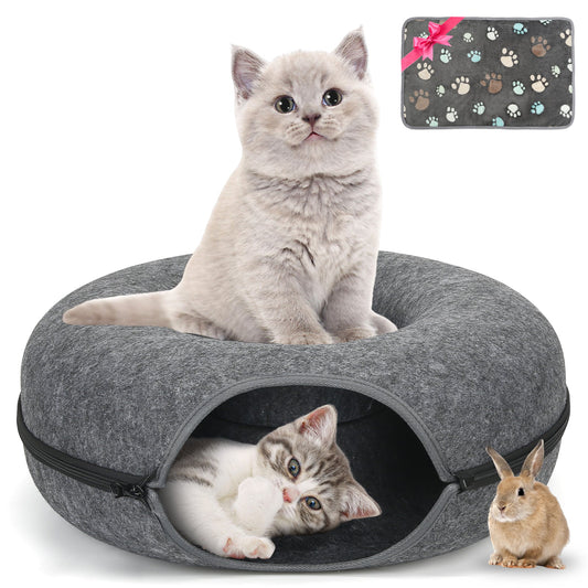 AOSION Peekaboo Cat Cave,Cat Donut Bed With Pet Blanket