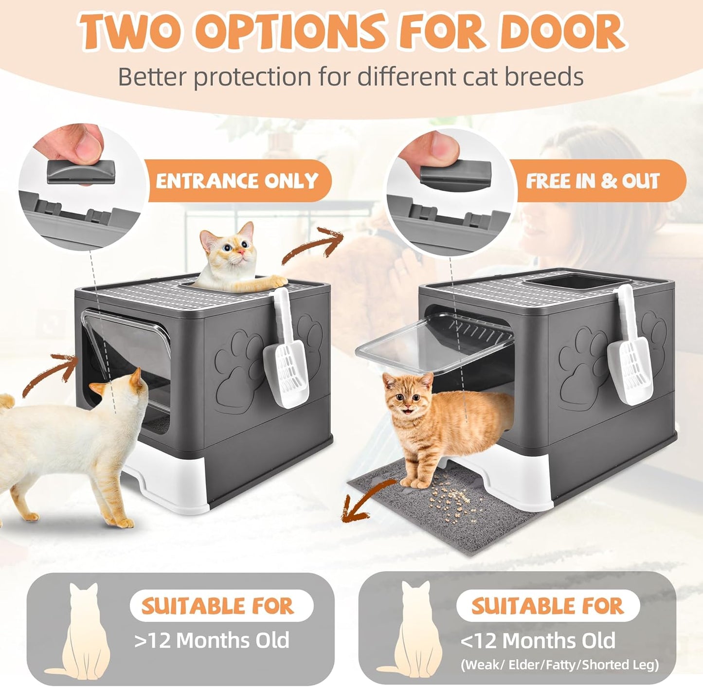 Cat Litter Box with Litter Mat, Foldable Extra Large Free in and Out/One-Way with Lid, Drawer Type Enclosed Kitty Litter Box,Odor Control Anti-Splashing Easy Cleaning