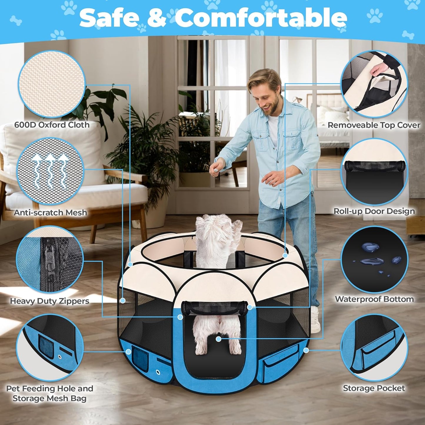 36" Foldable Pet Playpen for Medium/Small Dogs, HOMAGICO Pet Playpen for Indoor Cats Enclosed,Portable Dog Playpen Outdoor Tent Crate with Carrying Case,Water-Resistant and Removable Shade Cover