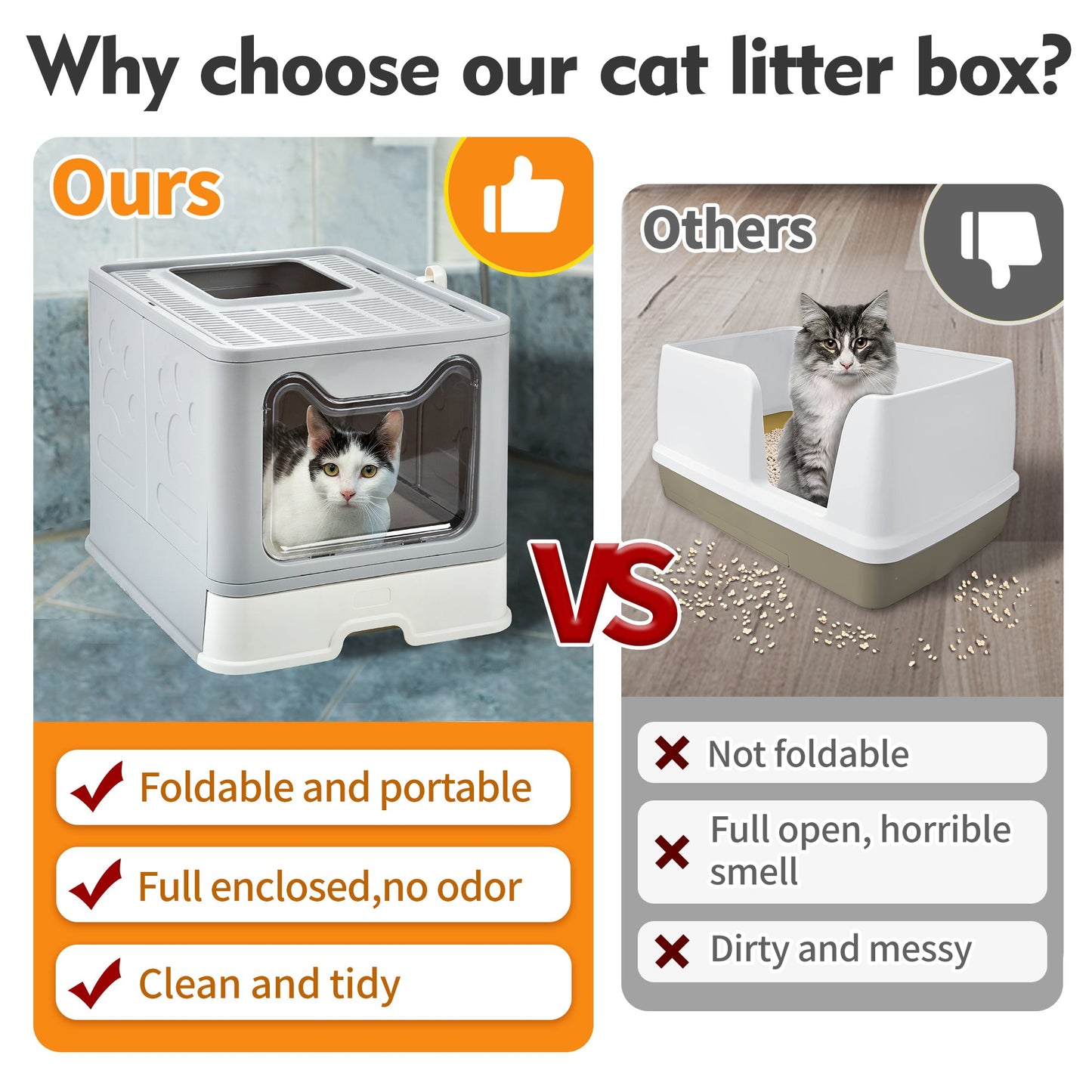 AOSION Foldable Cat Litter Box, Extra Large Litter Box