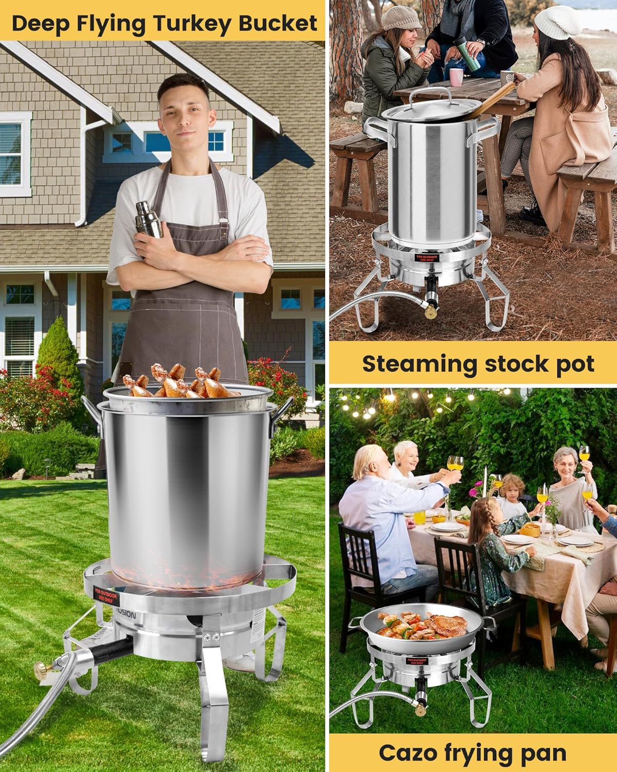 AOSION 200,000/BTU Stainless Steel Single Burner Propane Stove,Heavy Duty Outdoor Propane Burner Gas Stove Cooker,High-Pressure Outdoor Burner for Cooking for Turkey Fryer,Crawfish Boil,Home Brewing