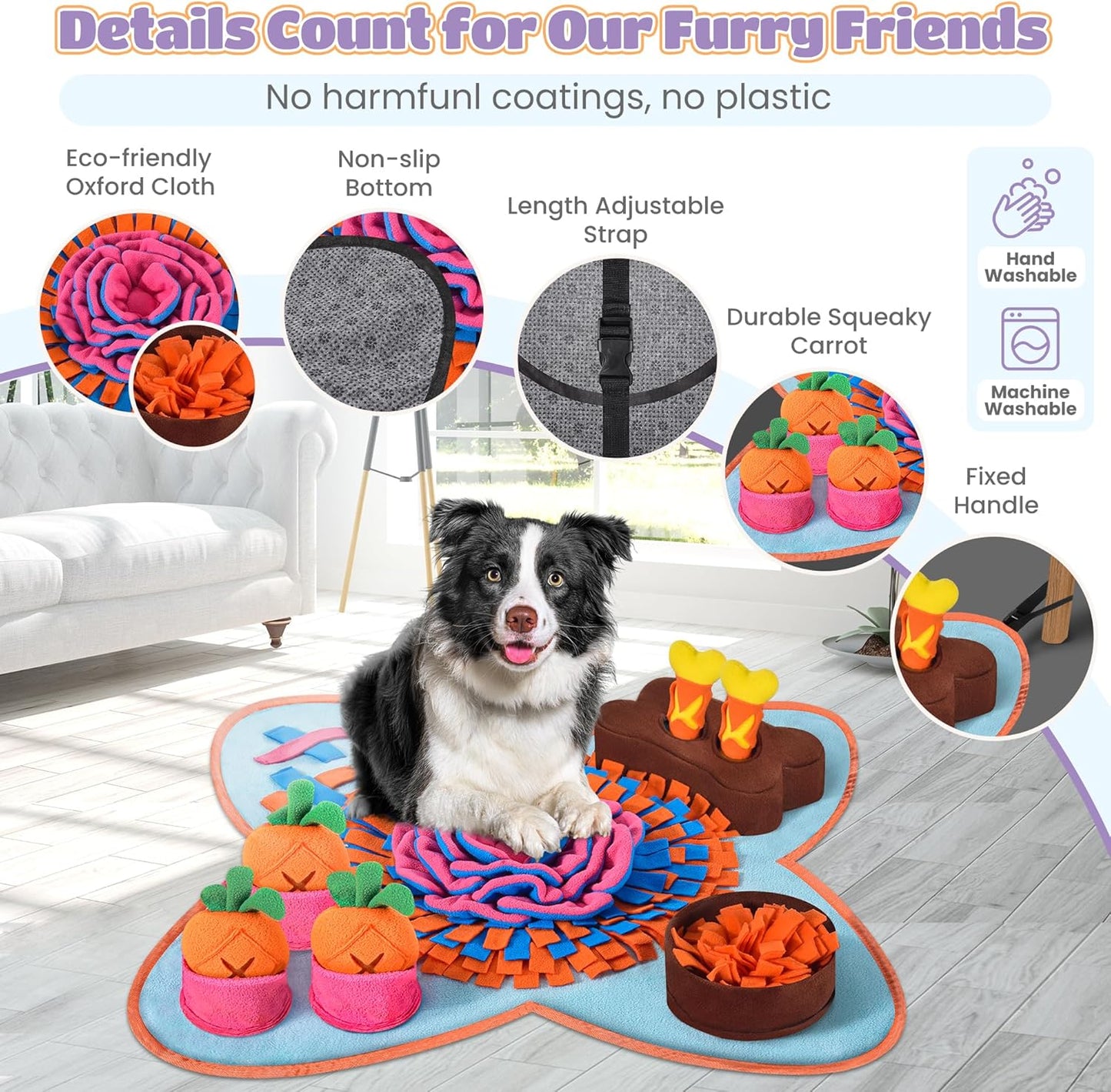 Snuffle Mat for Dogs 32''X20'' for Large Dogs with Dog Leash, Nosework Interactive Sniffing Mat for Cats Rabbits, Slow Feeding Mat for Foraging and Stress Relief (Red, 32"x20")