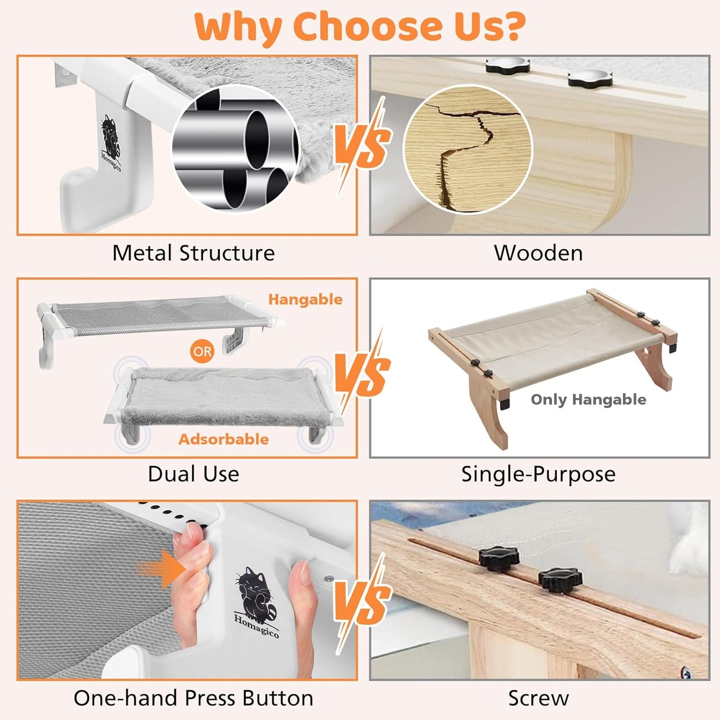 2 in 1 Cat Window Perch,Cat Hammock with Metal Sliding Clamping Adjustment,Removable Two Fabrics Cover,4 Suction Cups,Window Beds for Indoor Cat(22"x13")