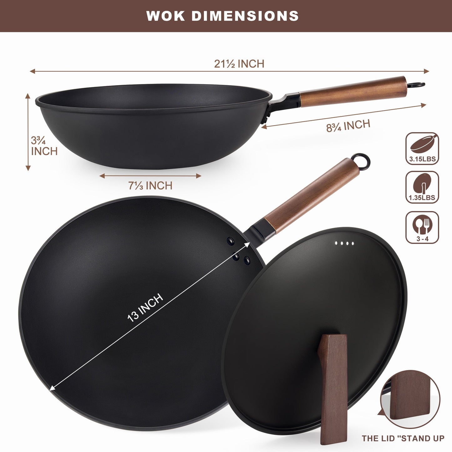 AOSION Carbon Steel Pan,Flat Bottom Wok