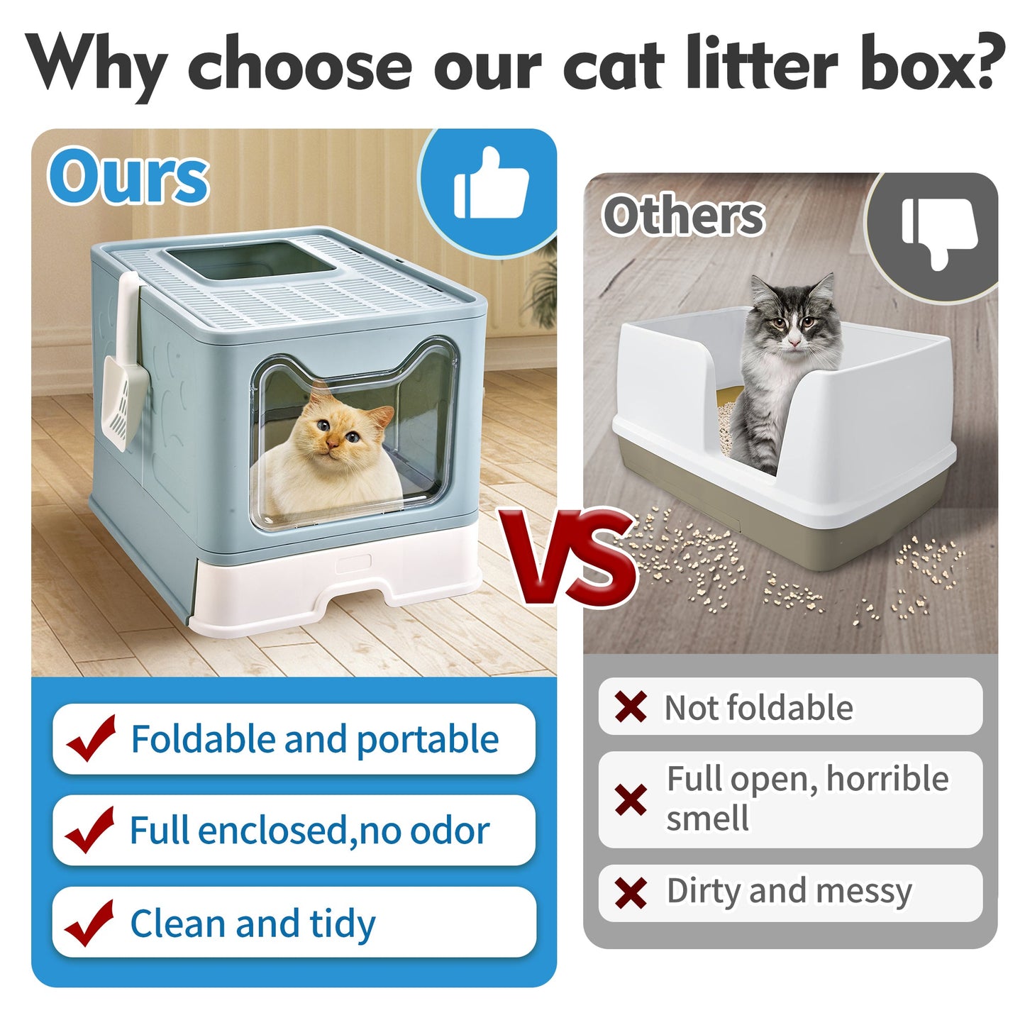 AOSION Foldable Cat Litter Box, Extra Large Litter Box