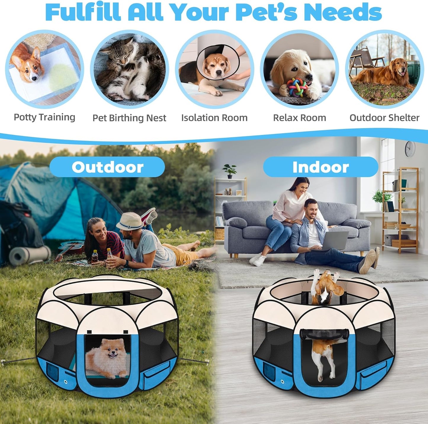 36" Foldable Pet Playpen for Medium/Small Dogs, HOMAGICO Pet Playpen for Indoor Cats Enclosed,Portable Dog Playpen Outdoor Tent Crate with Carrying Case,Water-Resistant and Removable Shade Cover