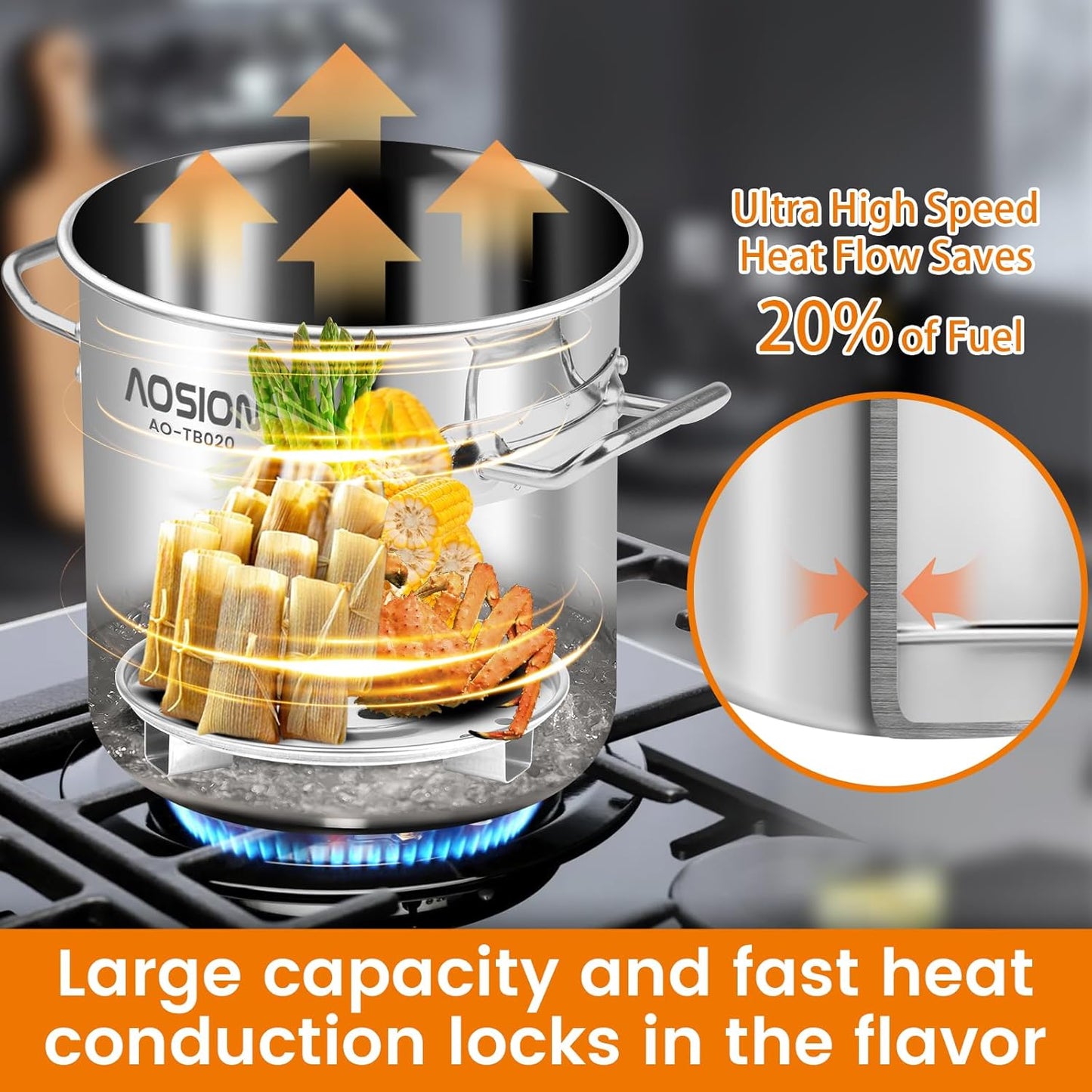 AOSION 20 Quart Stainless Steel Stock Pot With Lid,Large Induction Soup Pot with Steam Rack & Canning Jar Lifter,Healthy Polished Tamale Steamer Pot for Seafood Crab,Pasta Dishwasher & Oven Safe.