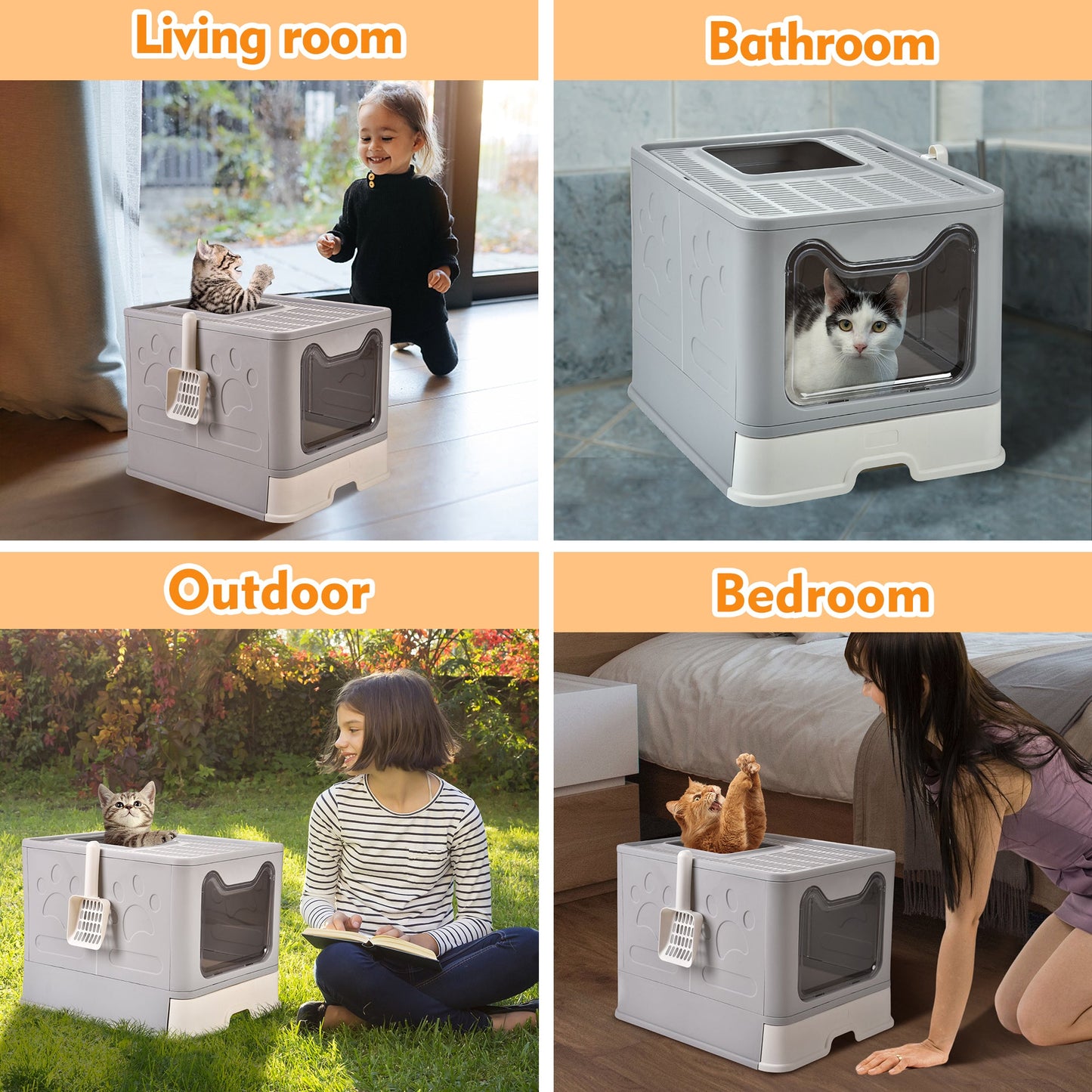 AOSION Foldable Cat Litter Box, Extra Large Litter Box