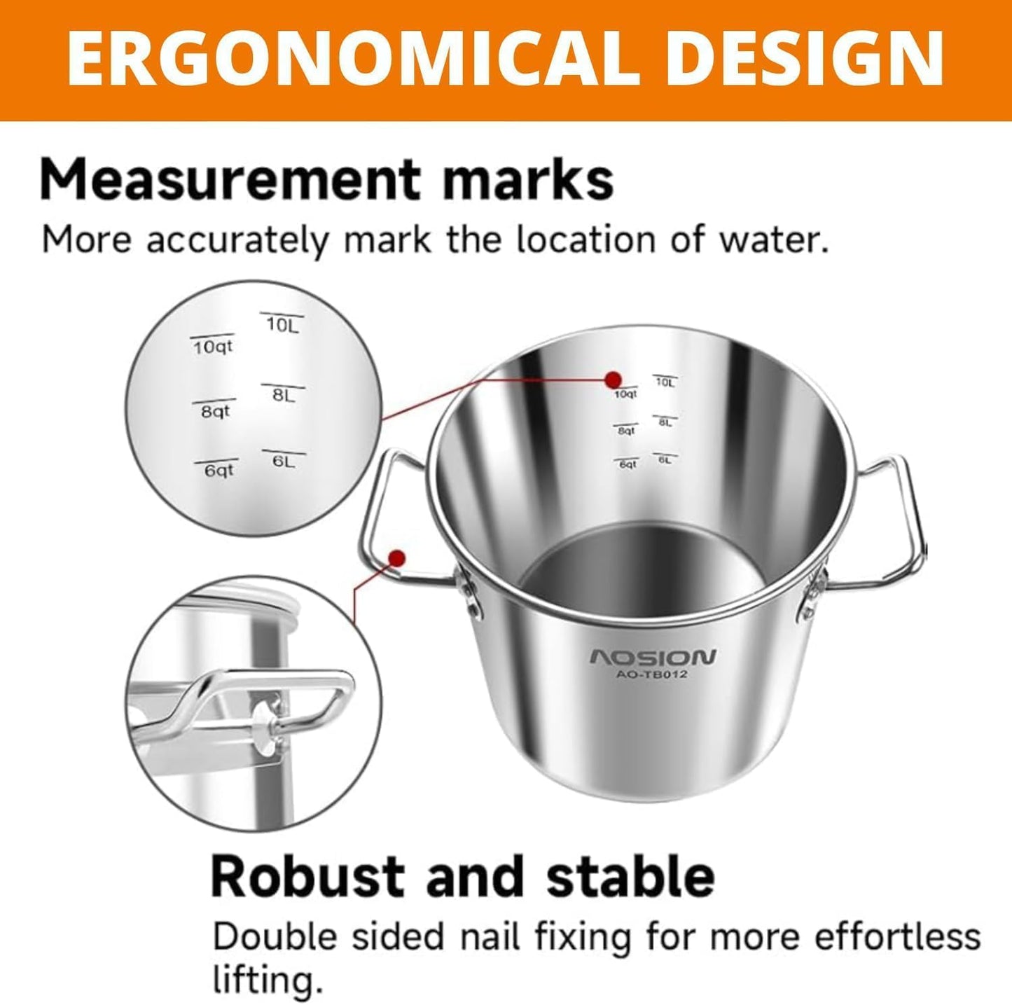AOSlON 12 Quart Stock Pot with Lid, Stainless Steel Cooking Pot, Large Tamale Soup Pot, Pasta pot with Deep Fryer & Steam Rack for Seafood, Pasta, Dishwasher & Oven Safe