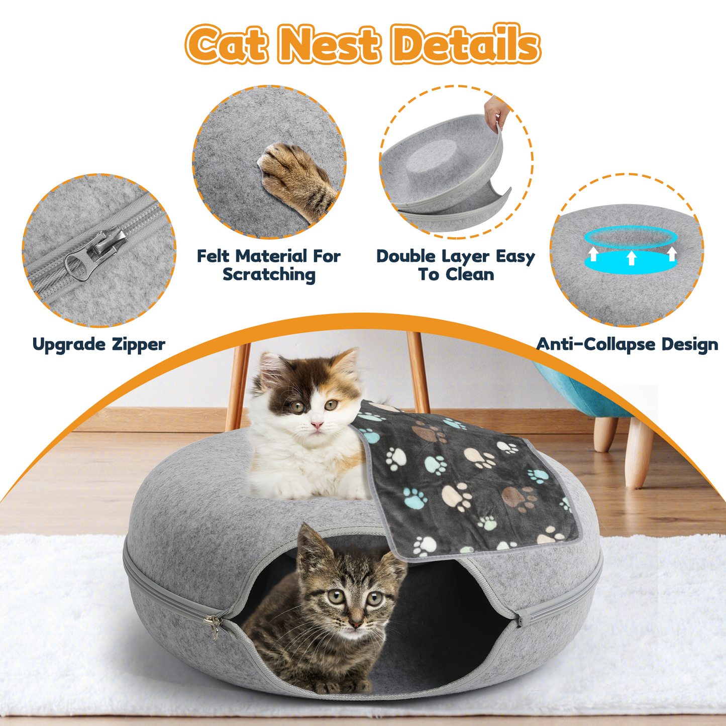AOSION Peekaboo Cat Cave,Cat Donut Bed With Pet Blanket