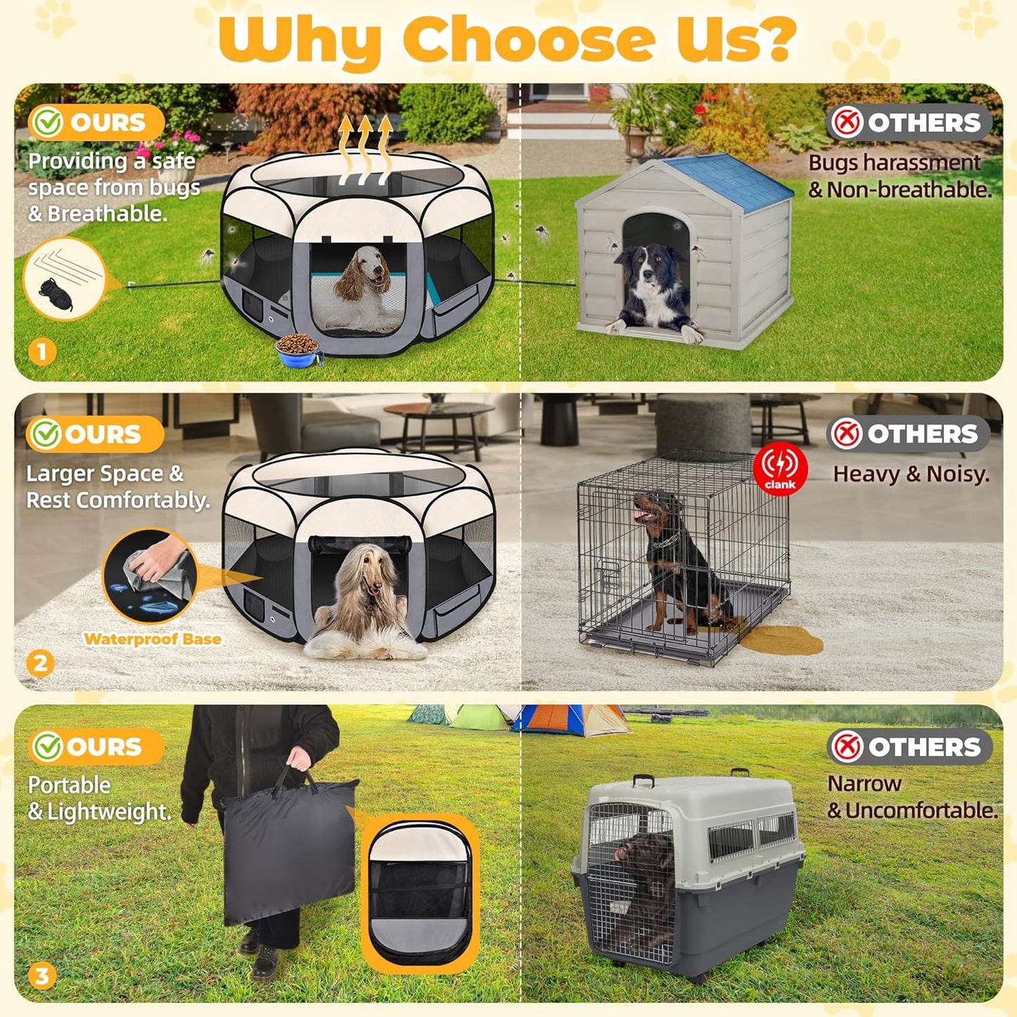 45" Foldable Pet Playpen for Large Dogs, HOMAGICO Pet Playpen for Indoor Cats Enclosed, Portable Dog Playpen Outdoor Tent Crate with Carrying Case, Water-Resistant and Removable Shade Cover