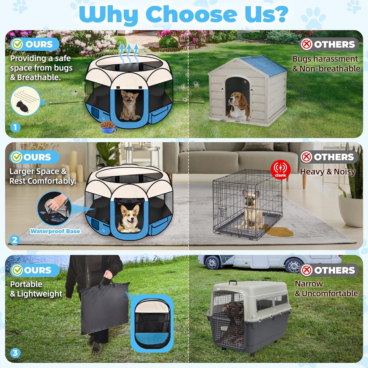 36" Foldable Pet Playpen for Medium/Small Dogs, HOMAGICO Pet Playpen for Indoor Cats Enclosed,Portable Dog Playpen Outdoor Tent Crate with Carrying Case,Water-Resistant and Removable Shade Cover