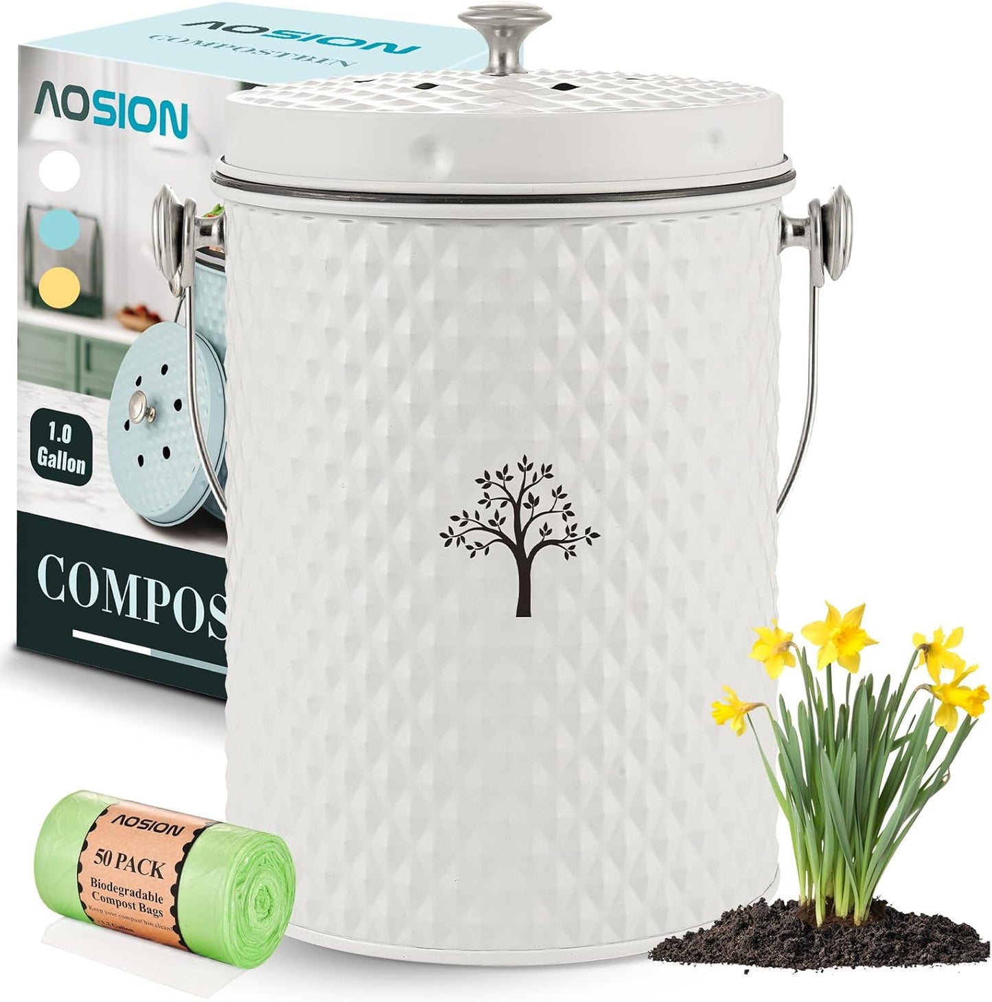 AOSION Countertop Compost Bin Kitchen,Odorless Indoor Compost Bin