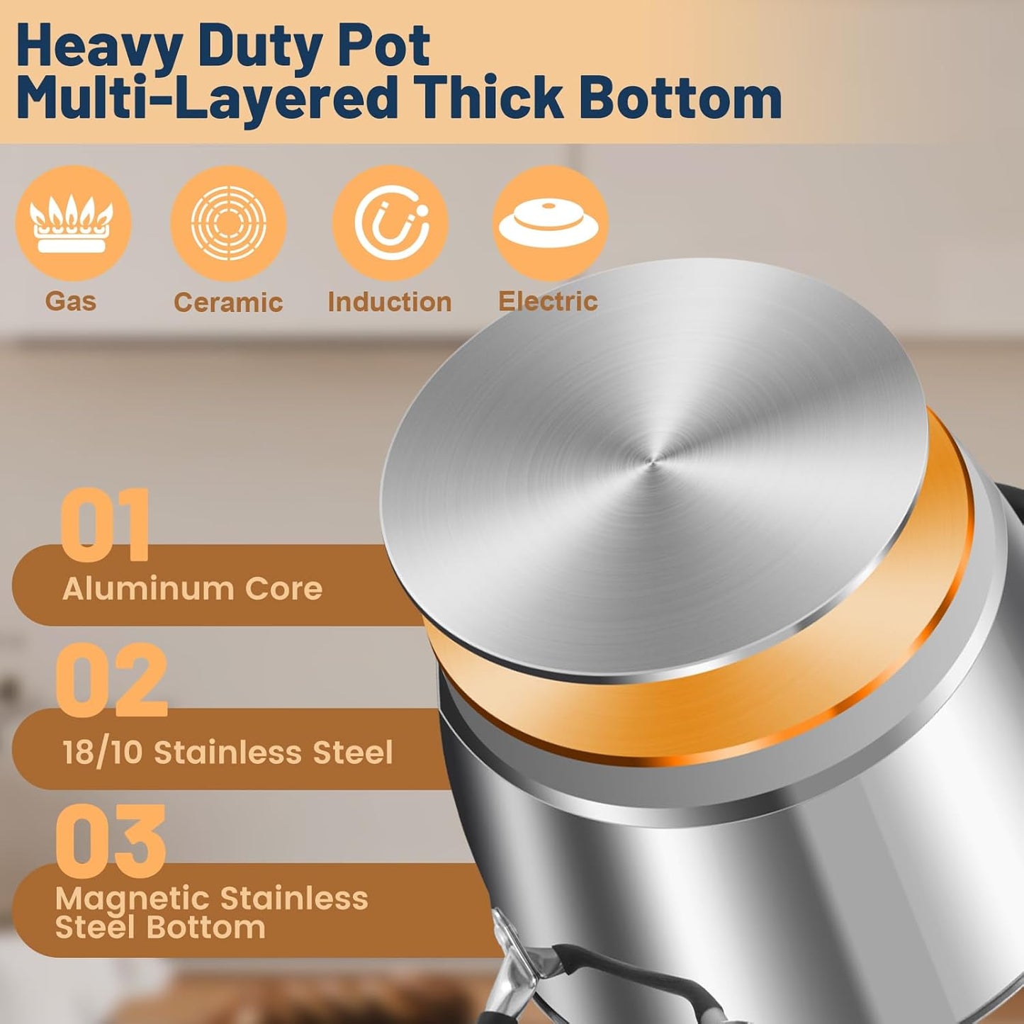 AOSION 6 Quart Stainless Steel Stock Pot with Lid,Deep Fryer Basket for Kitchen Colander Frying Cooking Steaming