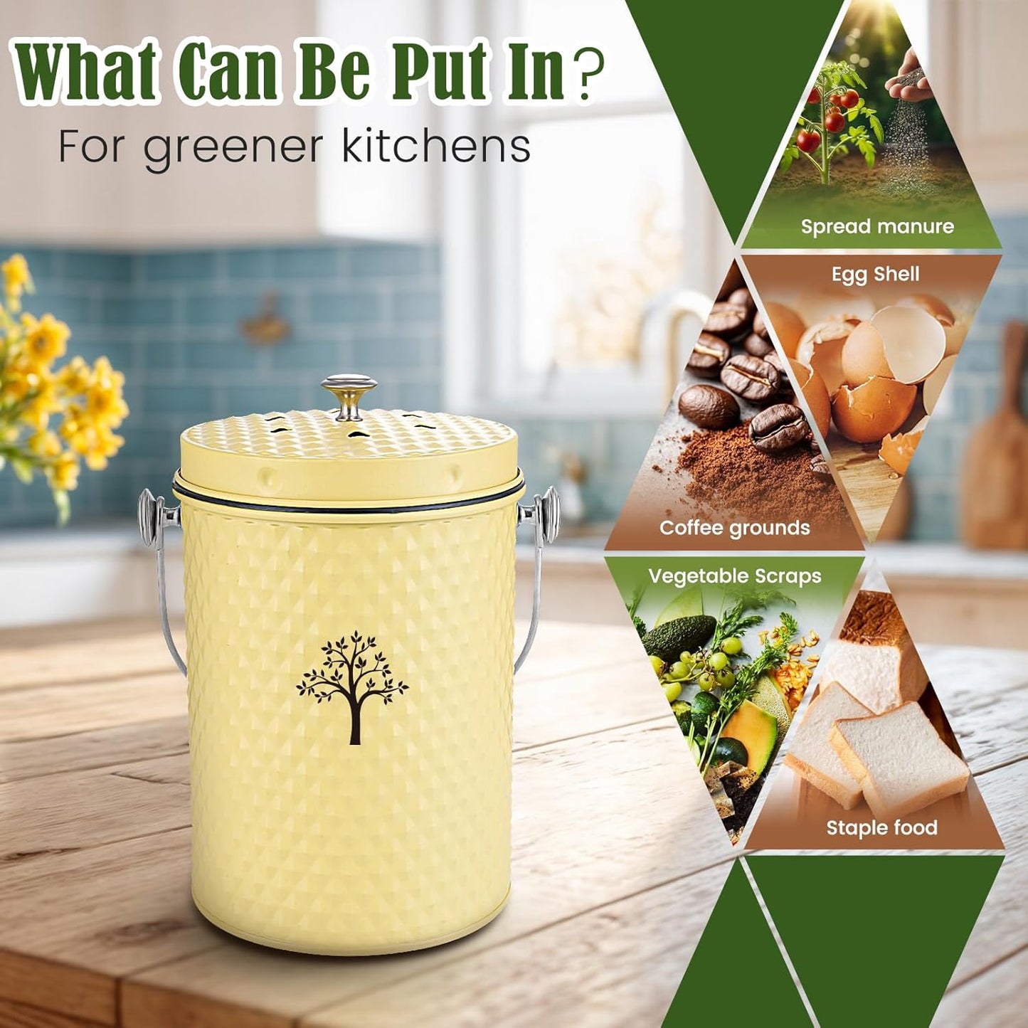 AOSION Countertop Compost Bin Kitchen,Odorless Indoor Compost Bin