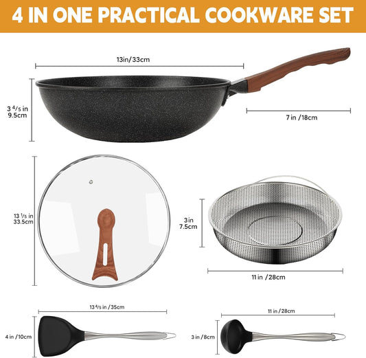AOSION 13'' Nonstick Wok,Woks & Stir-Fry Pans Non Stick Wok