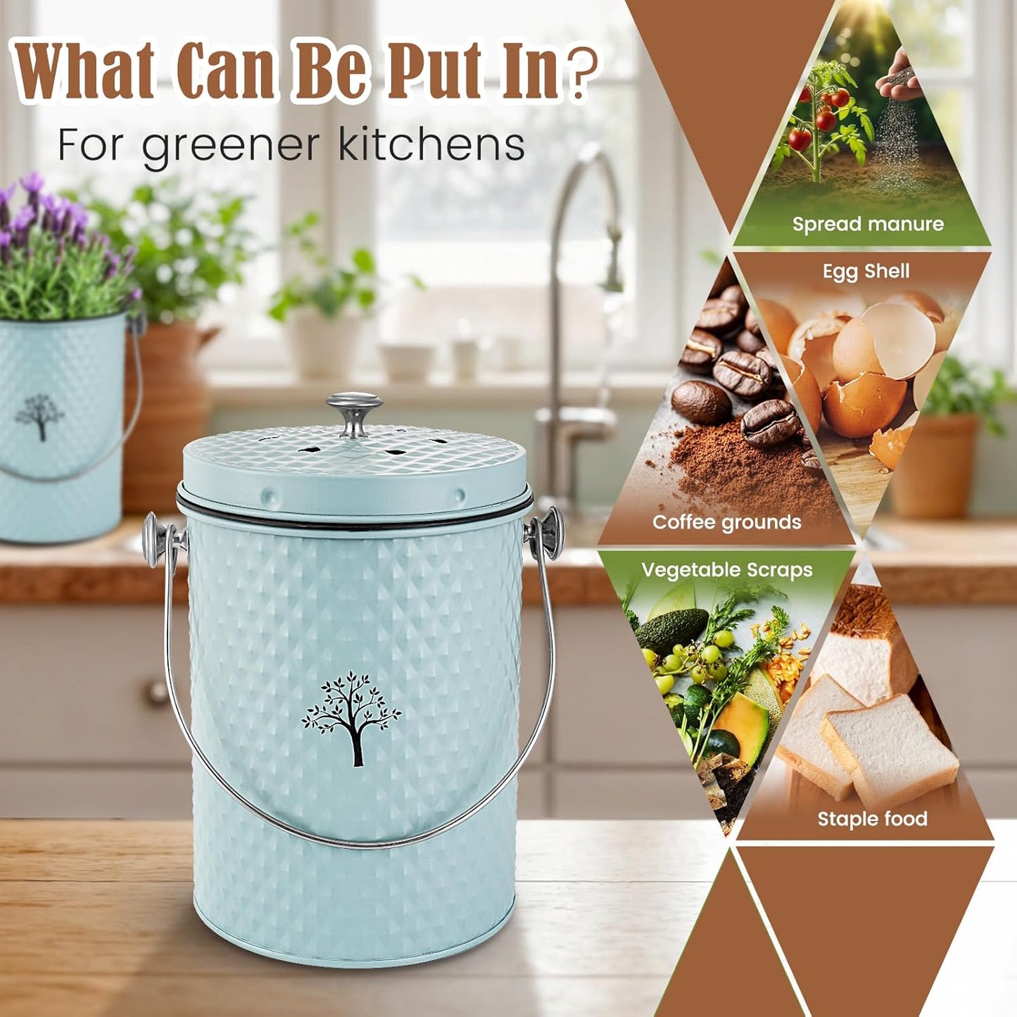 AOSION Countertop Compost Bin Kitchen,Odorless Indoor Compost Bin