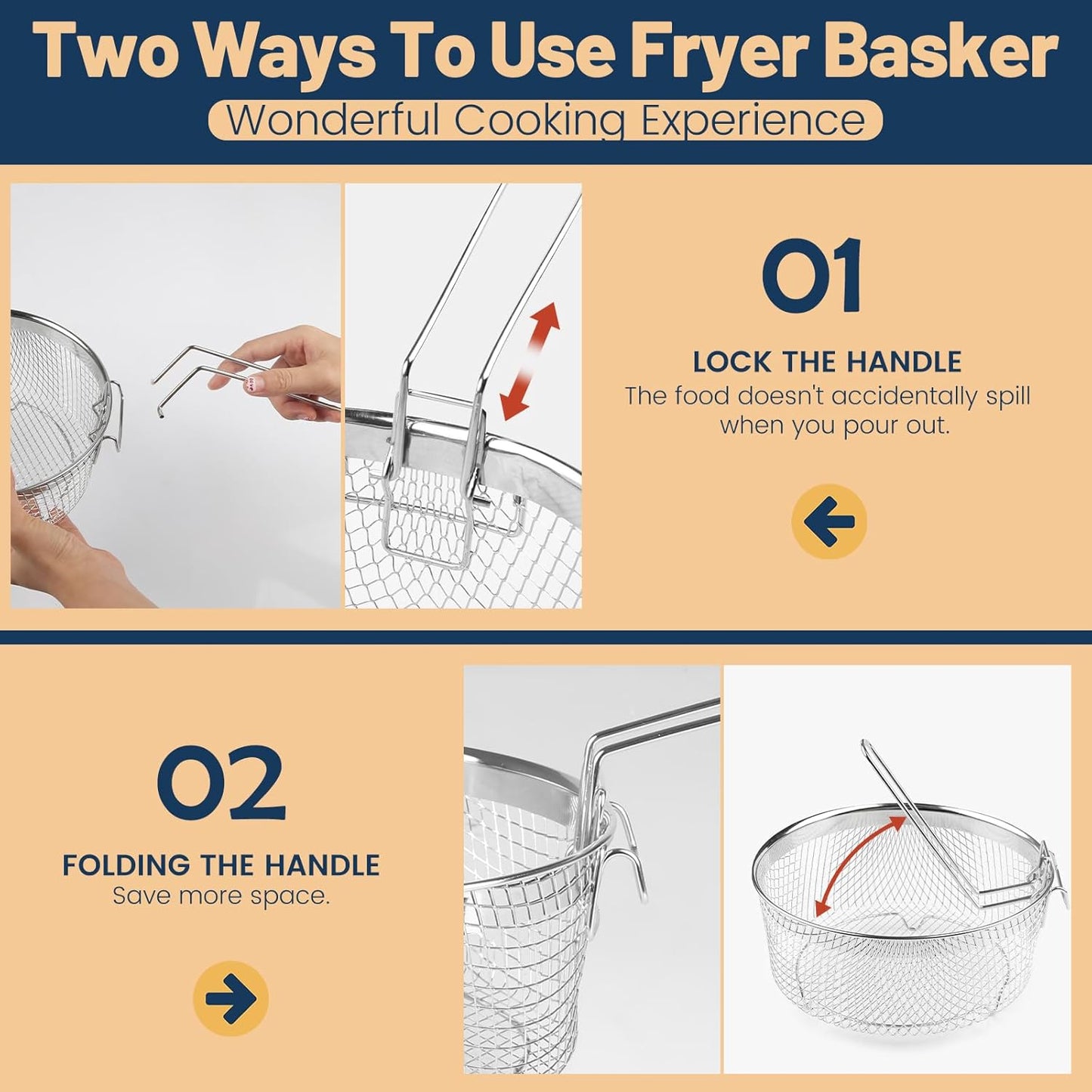 AOSION 6 Quart Stainless Steel Stock Pot with Lid,Deep Fryer Basket for Kitchen Colander Frying Cooking Steaming