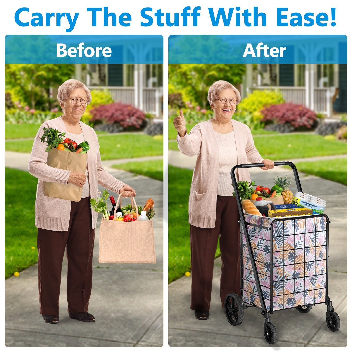 AOSION Grocery Cart With Wheelsr,Rolling Shopping Cart