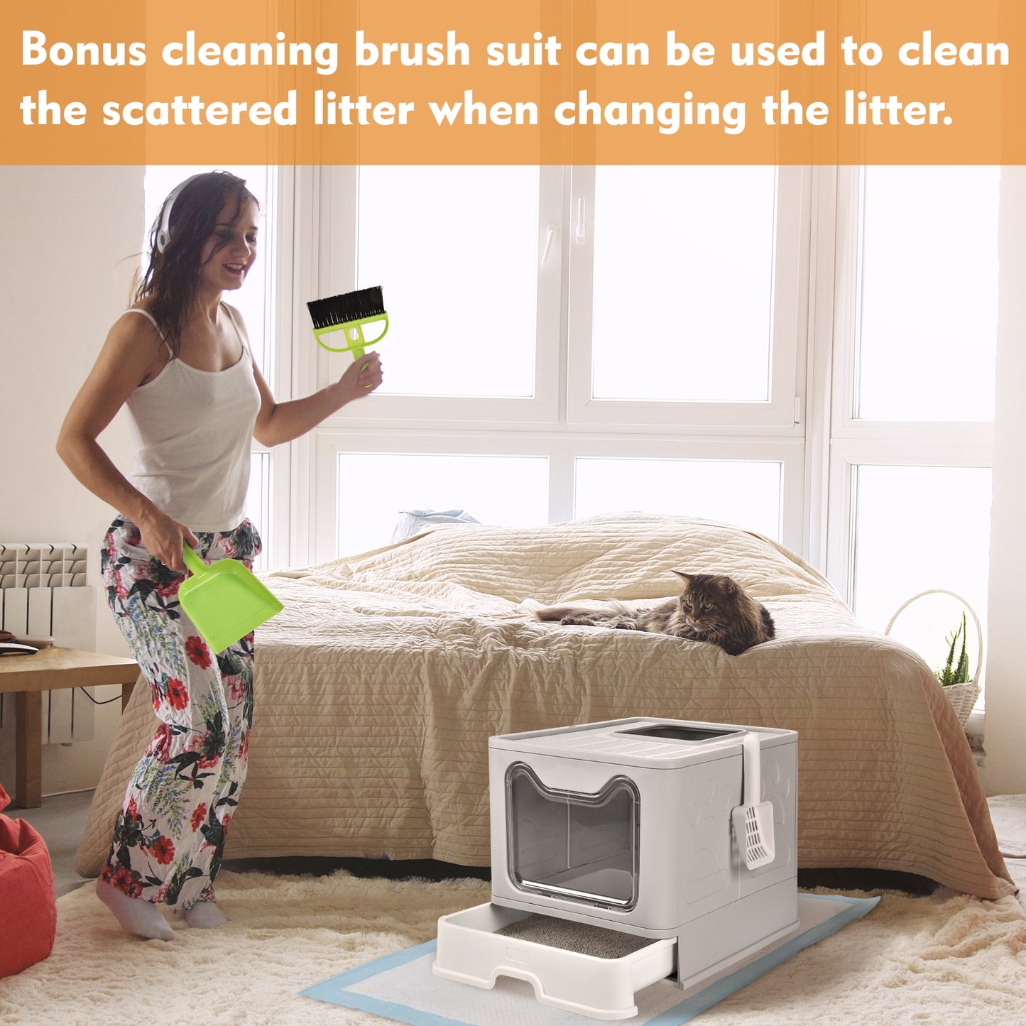 AOSION Foldable Cat Litter Box, Extra Large Litter Box