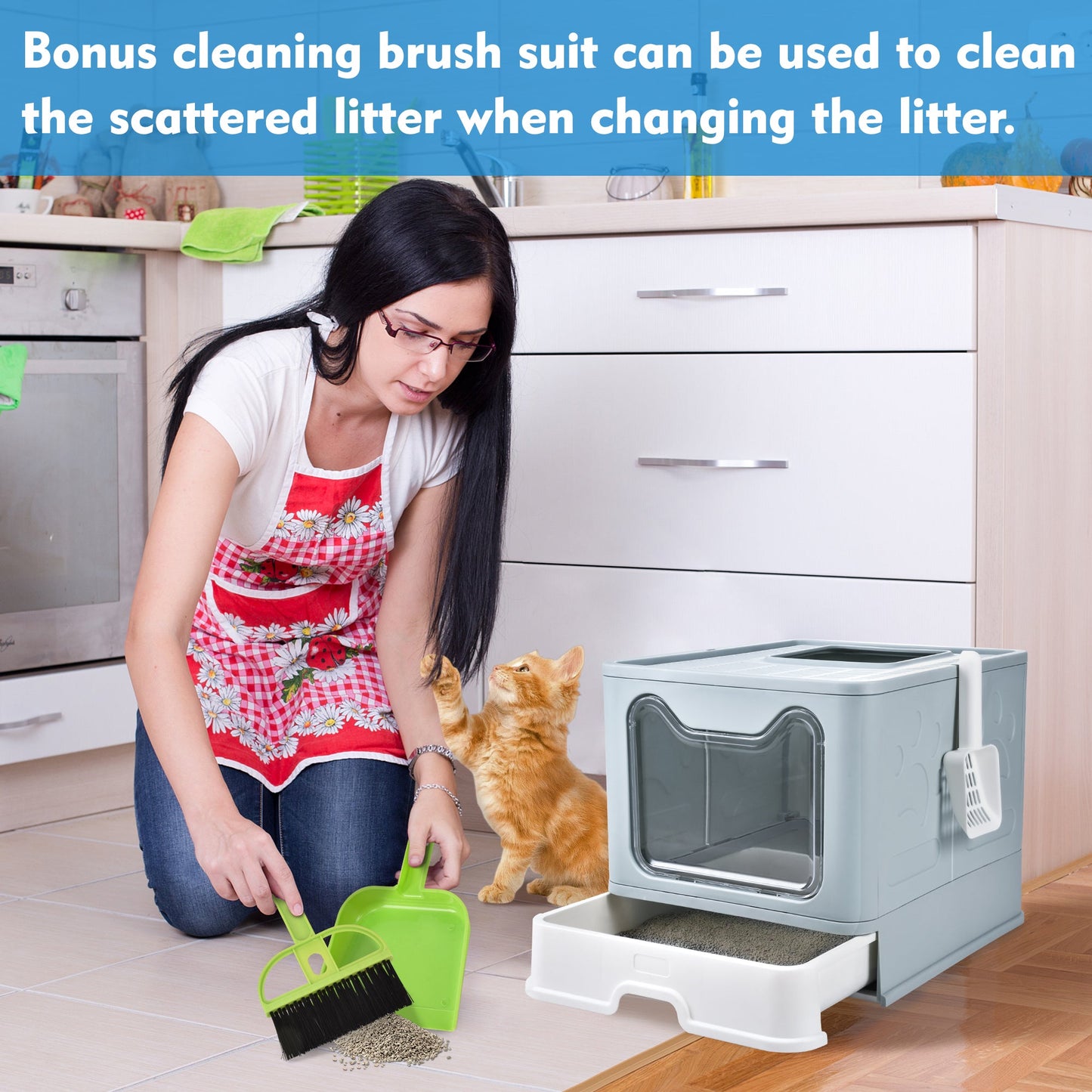 AOSION Foldable Cat Litter Box, Extra Large Litter Box